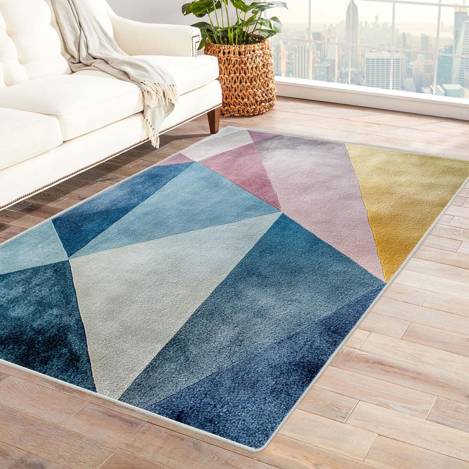 Teppiche Modern Abstrakter Patchwork-Druck Teppich, Wohnzimmer Teppich, Teppiche Wohnzimmer Bunt, Carpet Bedroom, Zimmer Deko.(blau)-180x270cm