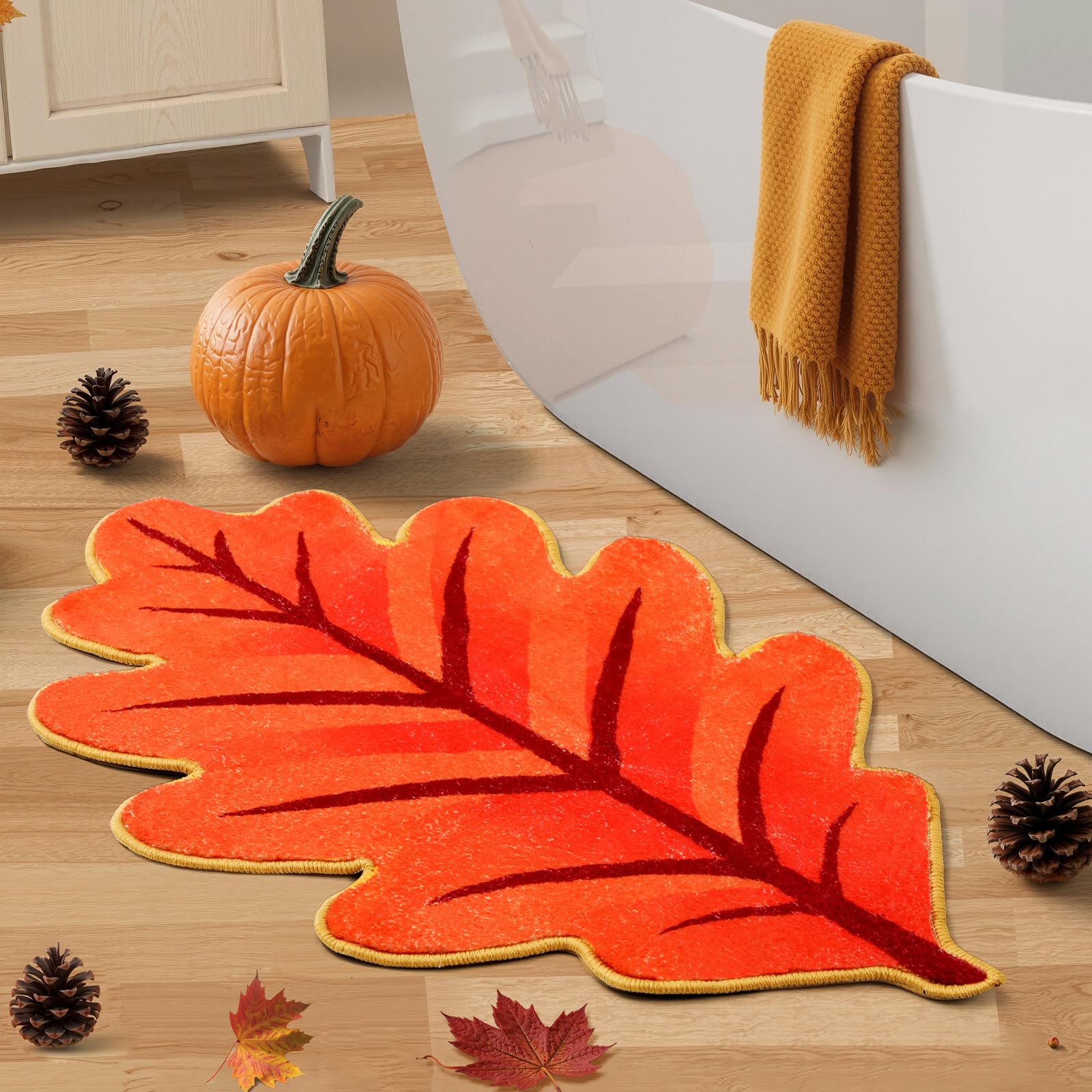 Tapis de salle de bain feuille d'automne Dunzy idée déco Thanksgiving pour la maison