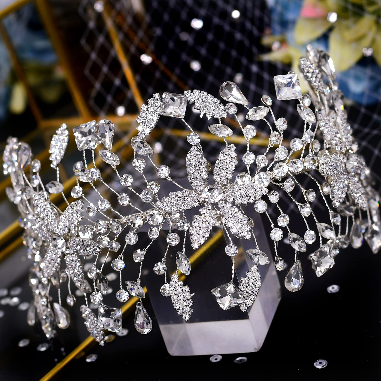 Azaleas Cerchietto per capelli da sposa, per matrimonio, per damigella d'onore, con strass, argento (argento)