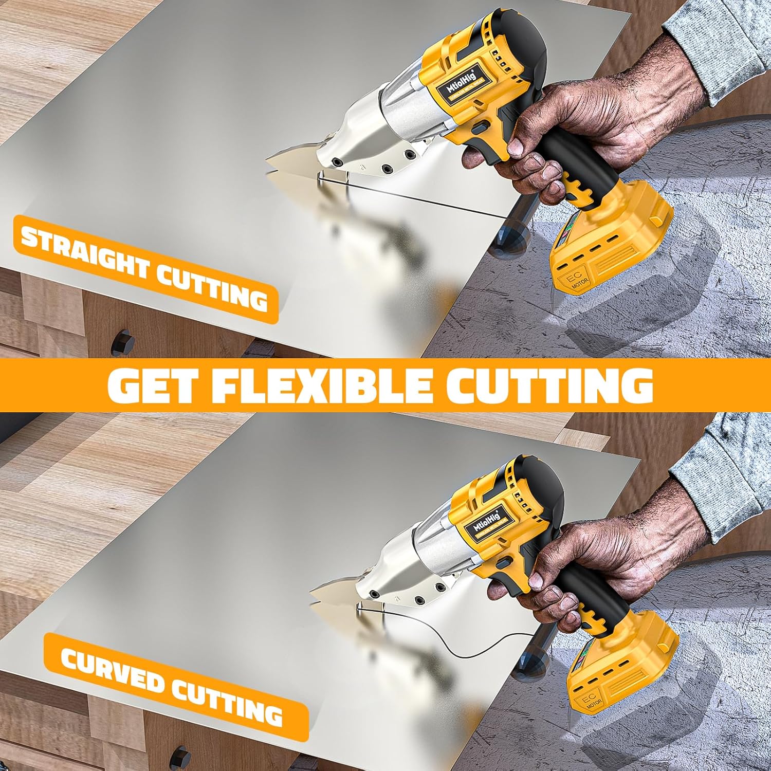 MtiolHig Cordless Sheet Metal Cutter: Sheet Metal Nibbler Compatible with Dewalt 20v Battery (No Battery) - 221 Ft-Lbs Torque Shears - Cuts 18GA Material for Steel, Leather & Carpet