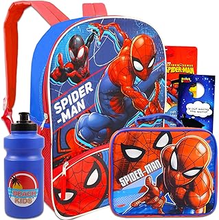 Spiderman Backpack and Lunch Box for Boys - Bundle with 15” Spiderman Backpack, Spiderman Lunch Bag, Water Pouch | Spiderman School Backpack with Lunch Kit