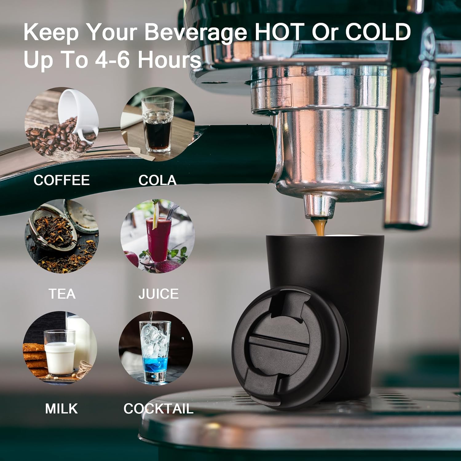 sweet grain Travel Coffee Mug - 12oz Stainless Steel Reusable Coffee Cup with Leakproof Lid, Vacuum Insulated Coffee Tumbler with Built-in Scale for Keep Hot/Ice Coffee,Tea and Beer - Black - Image 3