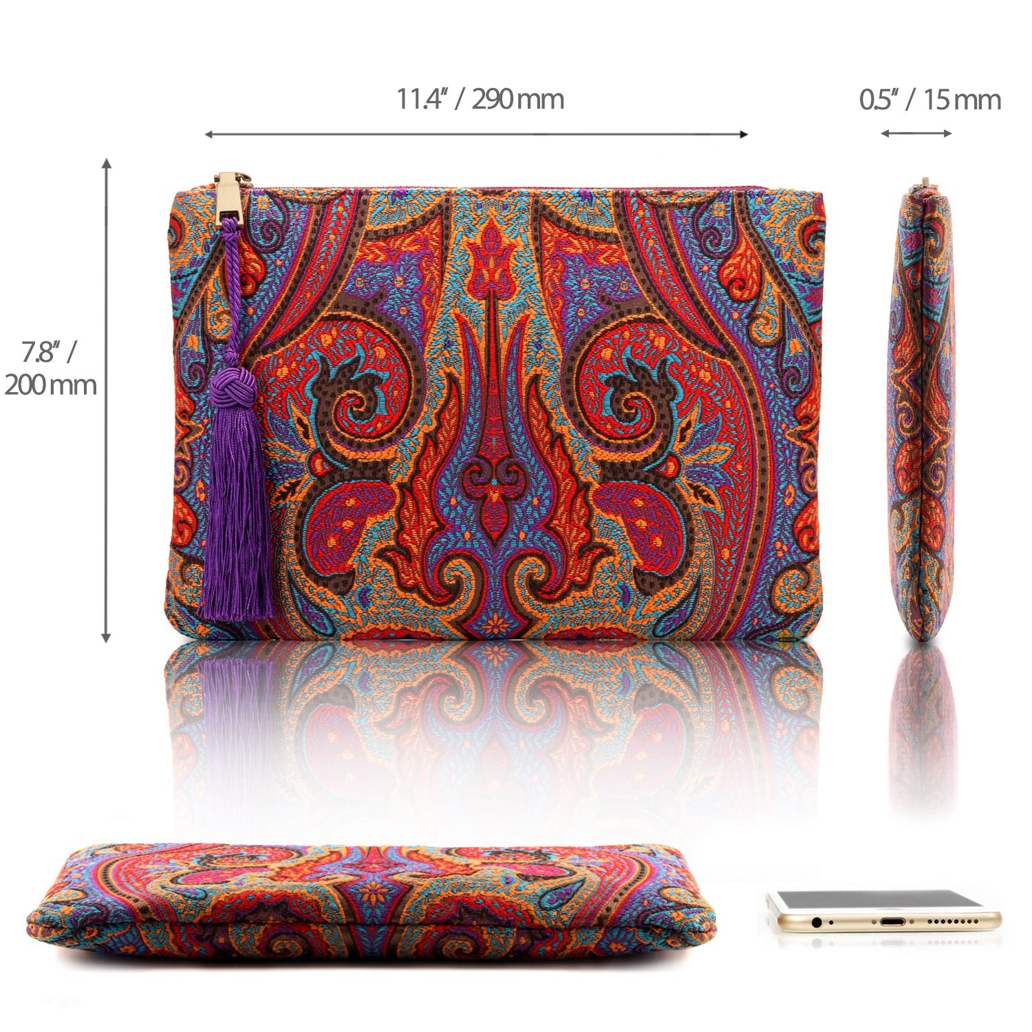 Otto Angelino Bolso de Mano de diseñador Bohemio y de Moda para Mujer, múltiples Ranuras para Dinero, Tarjetas, teléfono Inteligente, Ultra Delgado