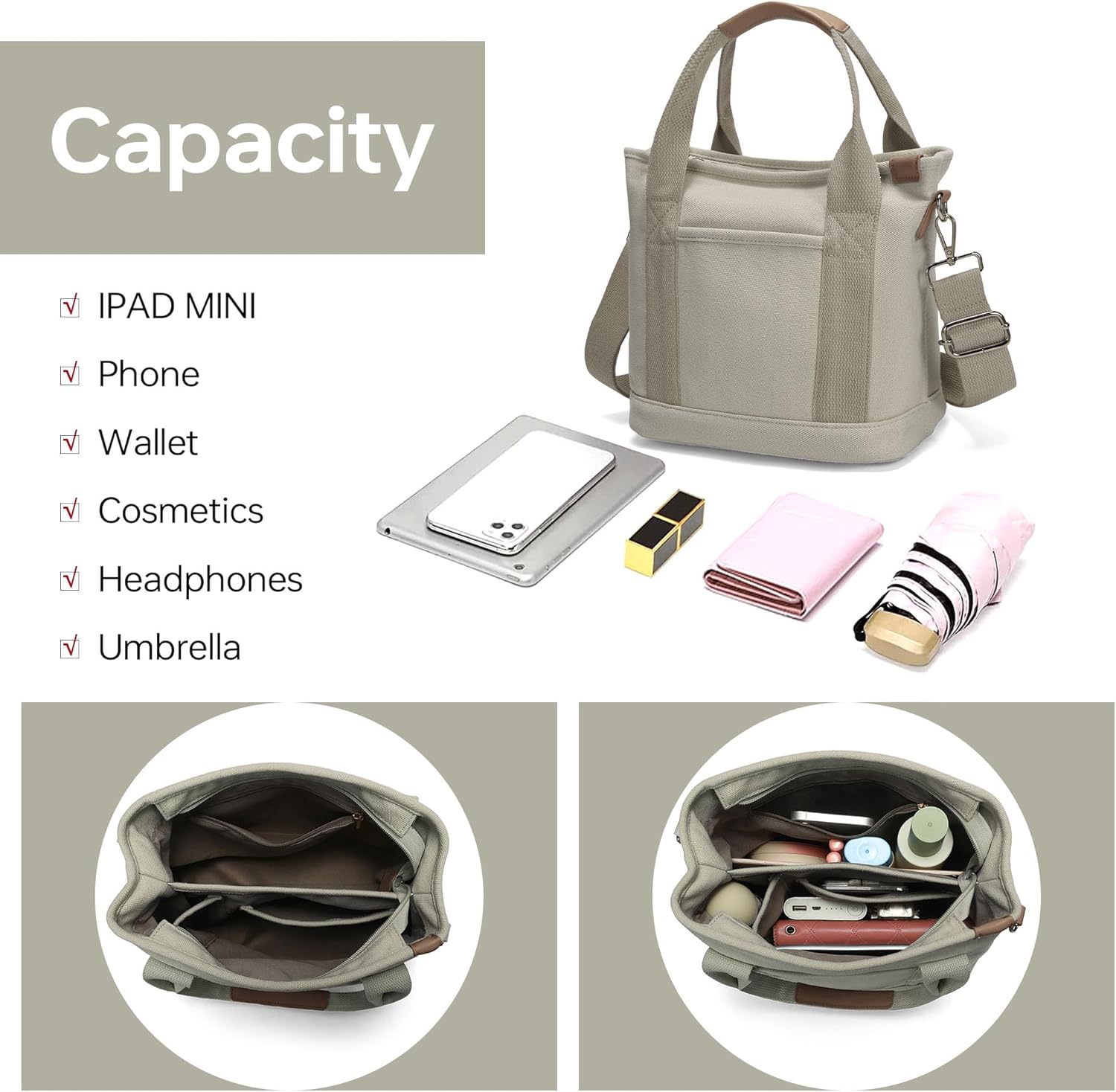 GEMIU Small Tote Bag for Women Canvas Crossbody Bag Shoulder Bag with Zipper with Pockets Diaper Bag for Daily Use