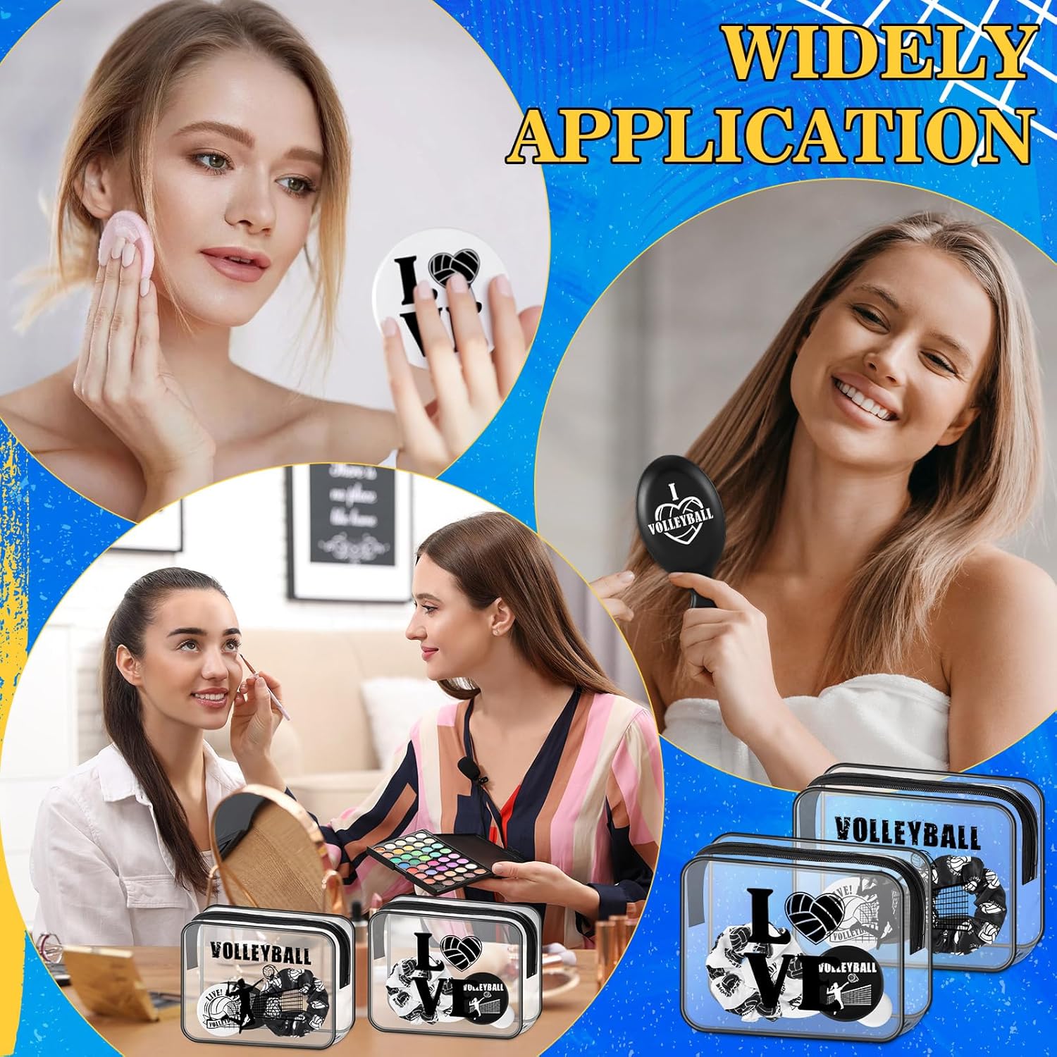 48 Pcs Volleyball Gifts for Team Bulk Volleyball Party Favors Include PVC Cosmetic Bags Makeup Mirror Hair Scrunchies Detangling Brush Sports Accessories for Women Players Sports Lovers
