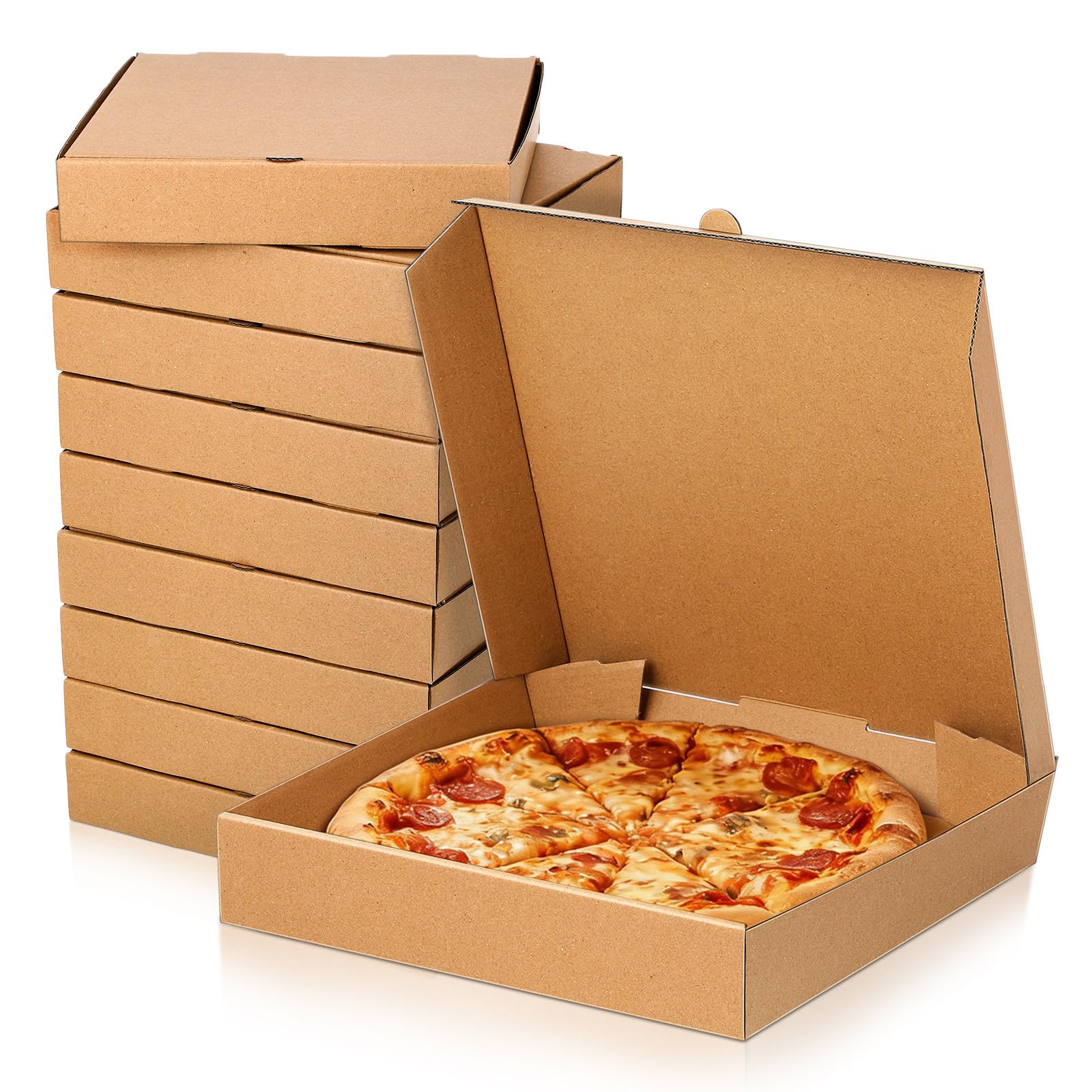 ULTECHNOVO 10 Scatole per Pizza in Carta Kraft per Pizze da 8 a 9 Pollici, Colore Marrone Neutro | Scatole per Alimenti da Asporto in Carta Spessa, Facili da Piegare, Ideali per Pizzerie, Panetterie, Feste, Bar E per Uso Dom