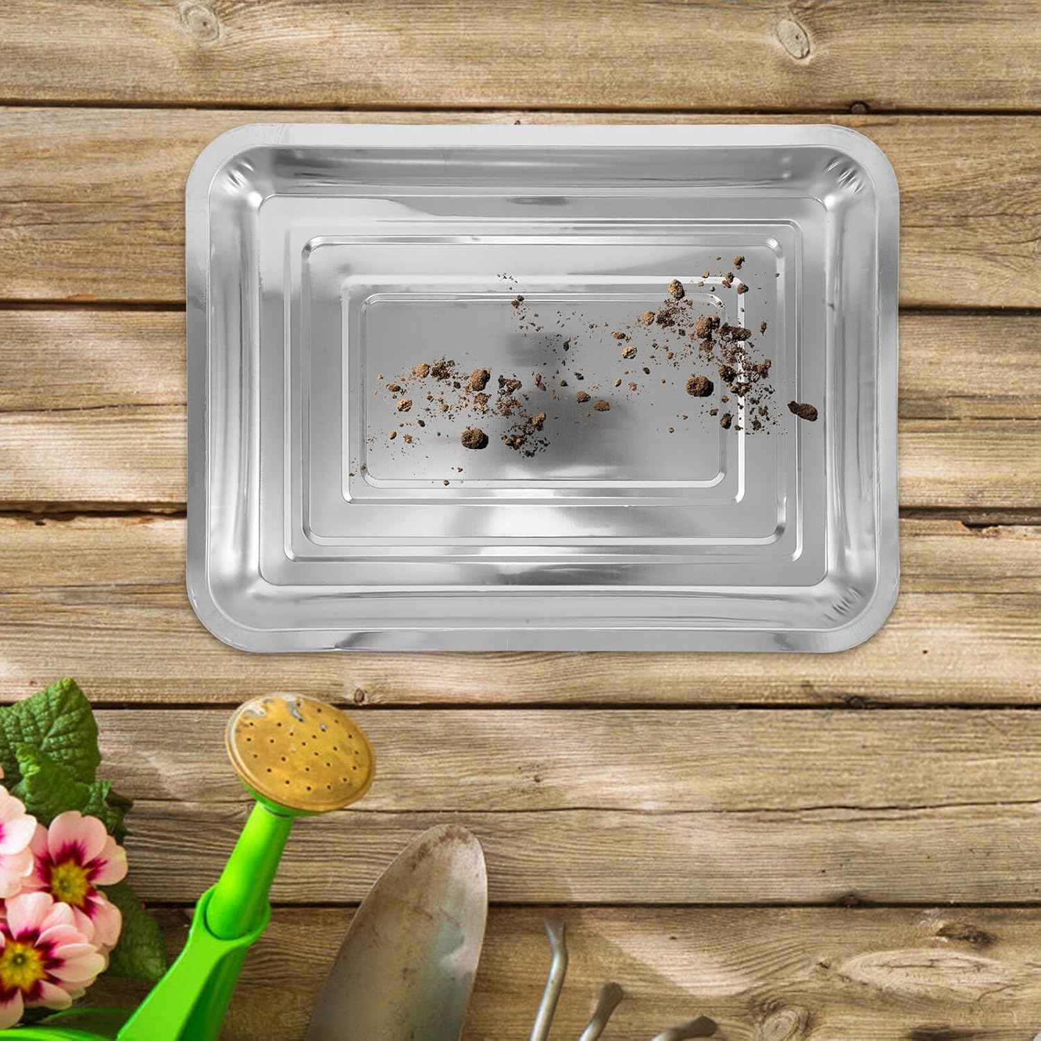 6pcs Stainless Steel Plant Germination Trays Indoor Seedling Sprout Drip Trays 36×27×4.8cm Water Collection for Gardening and Travel