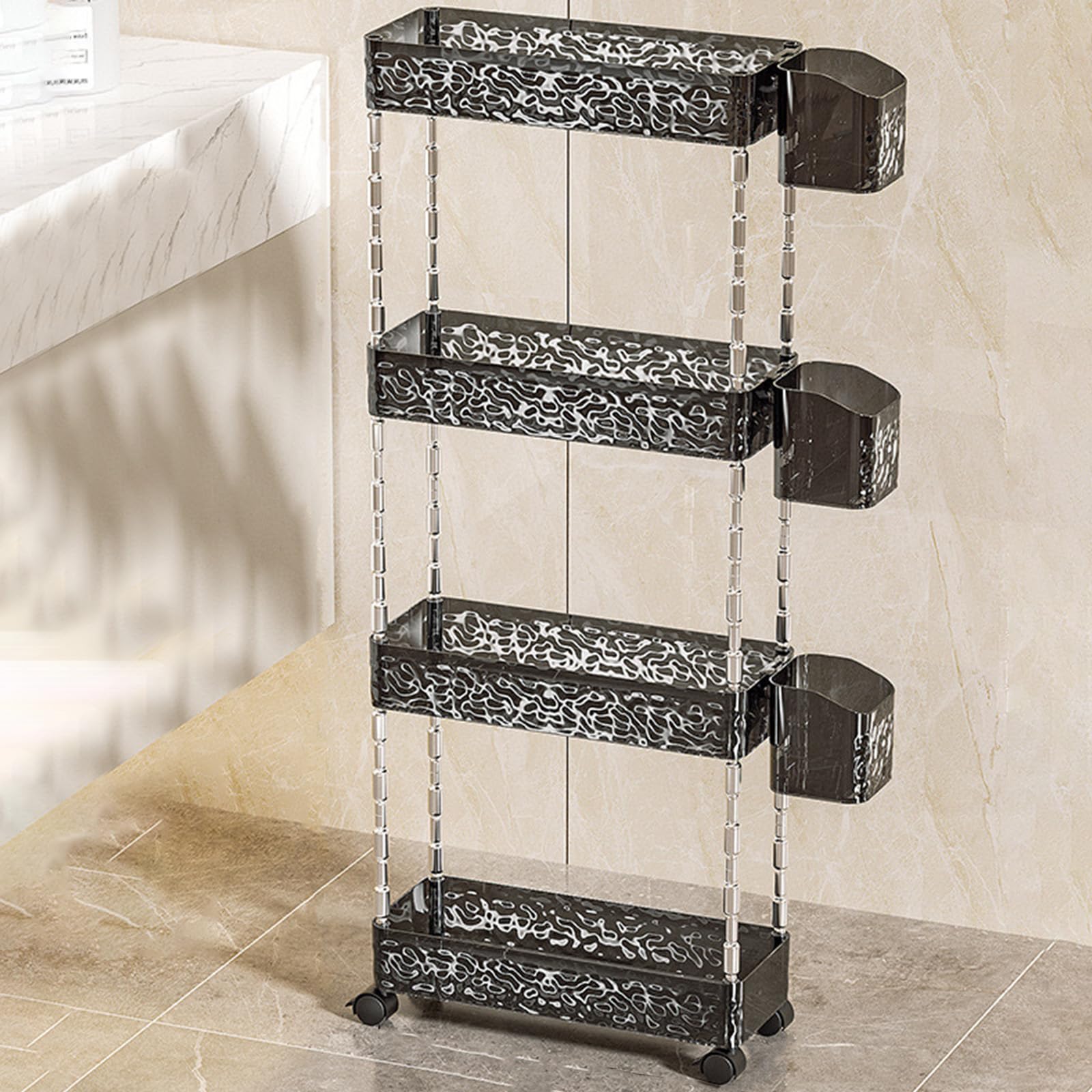 Carrito de almacenamiento, estantería móvil con cerradura para cocina y baño, 2-4 niveles, diseño delgado para una organización eficiente