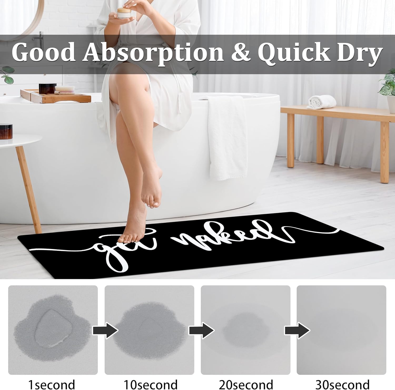 Get Naked Bath Mat 17"x 47" Long Bathroom Rugs Funny Black and White Bathroom Decor Non Slip Floor Mat Absorbent Quick Dry Bath Rugs for Sink Shower Bathtub (17"x 47", White Get Naked)