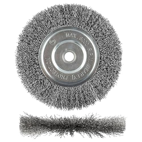 WENORA Rueda de alambre de 6 pulgadas para amoladora de banco, alambre de acero al carbono 0.012 con orificio de eje de 12 y 58 pulgadas, para