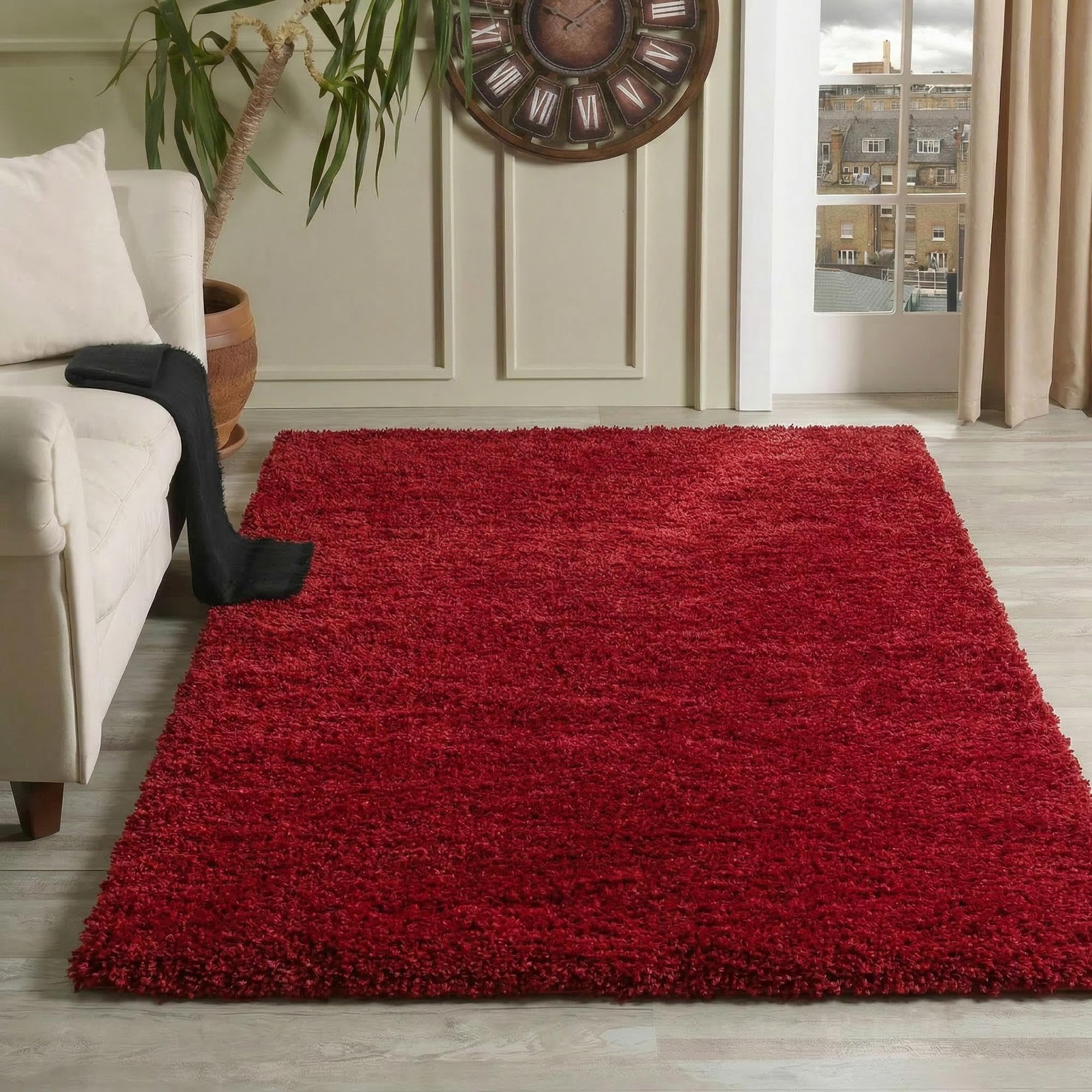 Serdim Rugs Shaggy Tapis à Poils Longs en polypropylène pour Salle à Manger Rouge 120 x 170 cm