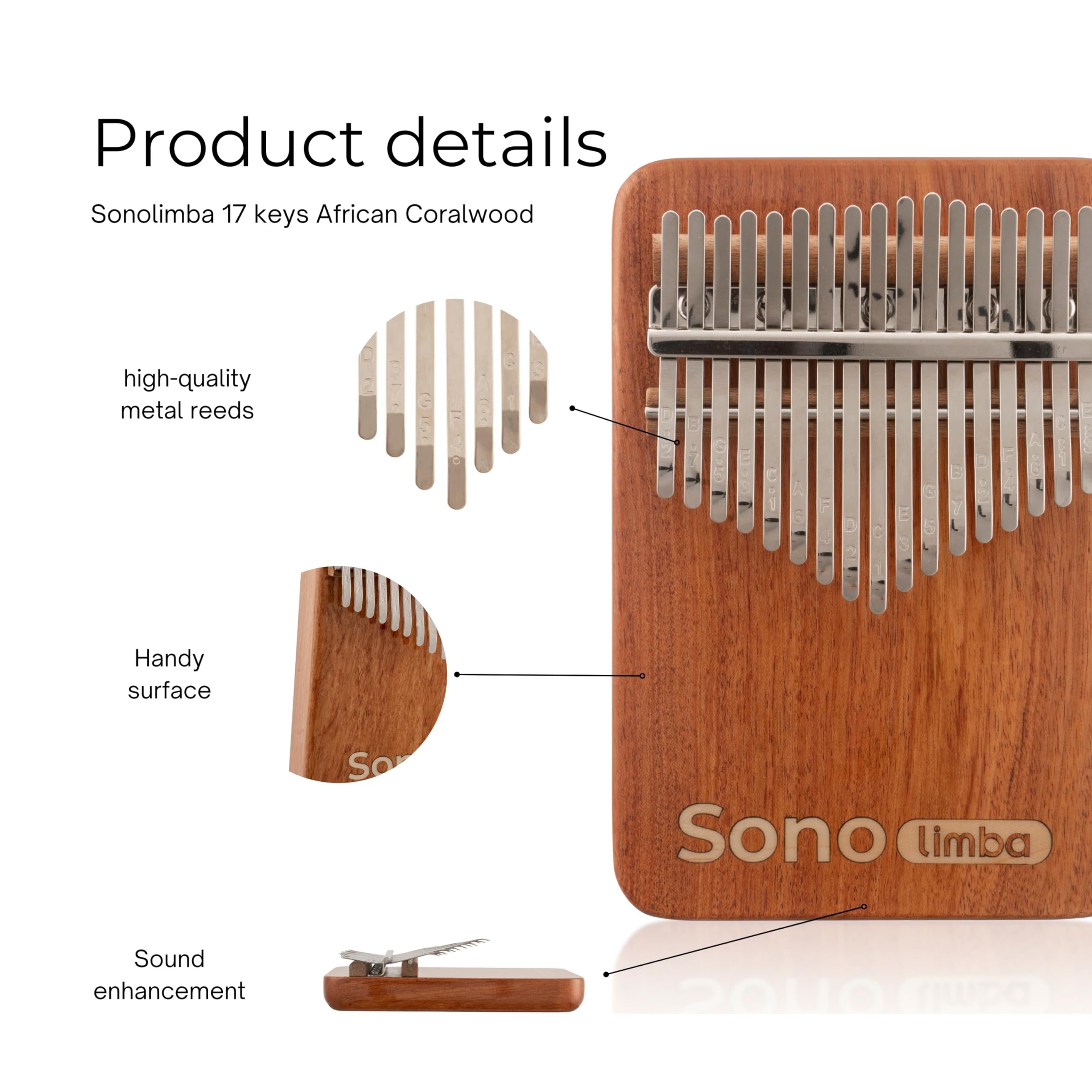 Kalimba avec 17 clés - Piano à pouces en bois de corail africain de haute qualité. Piano portable avec pochette, livre de chansons gratuit. Instrument de percussion pour enfants et adultes