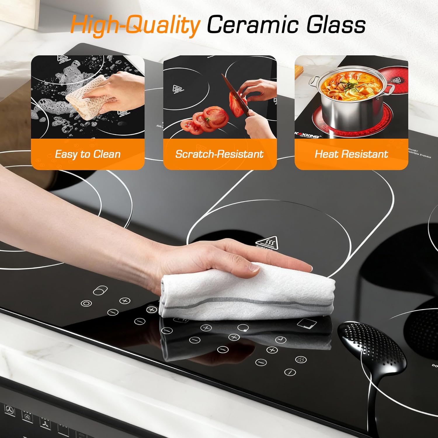 30 Inch Electric Cooktop 5 Burners, 8500W Built-in Radiant Ceramic Stove Top with Dual Expandable Heating Zone, Touch Control 9 Power Levels, Timer & Child Lock, Hard Wired 220-240V