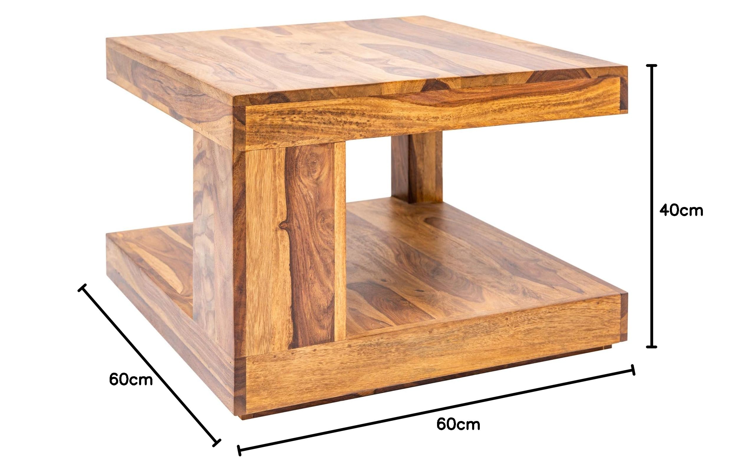 Couchtisch GIANT 60cm - natur - Sheeshamholz - handgefertigt robust | Montiert, massiv, Stauraum, als Beistelltisch nutzbar, individuelle Maserung, Unikat, Ablagefläche