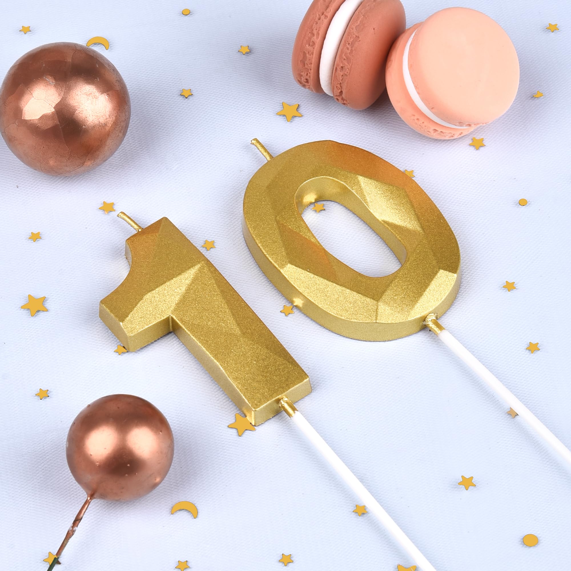 CAKE CODE 2.76 Inch Crystal Gold 10 Number Birthday Candles, Gold Number Candles, Cake Number Candles, Party Celebration