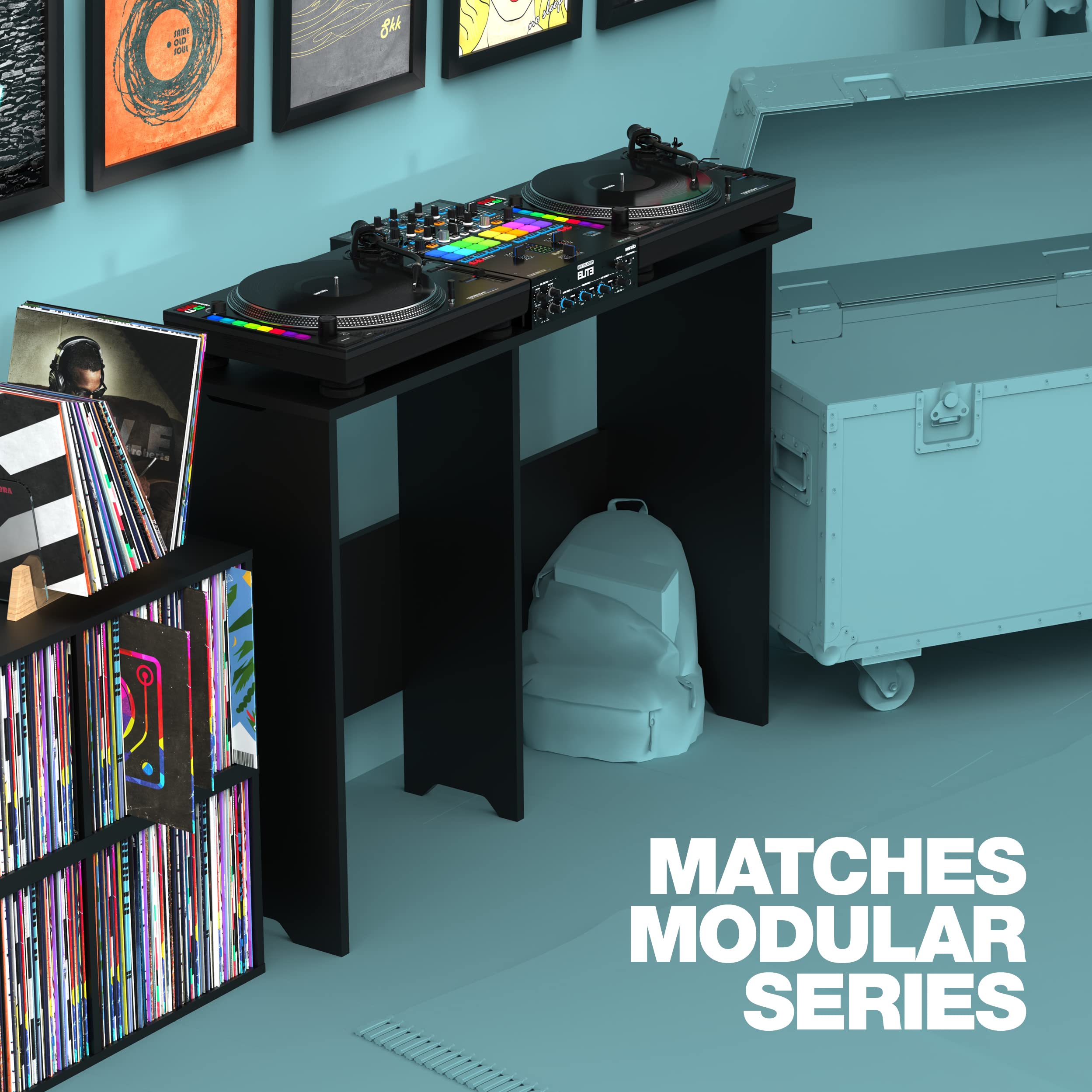 Glorious Mix Station 2 - pour 2 platines ou lecteurs CD et 1 Table de mixage jusqu'à Une Largeur de 14" ou Un contrôleur DJ avec Ordinateur Portable, Sorties de câble à l'avant et sur Les Panneaux