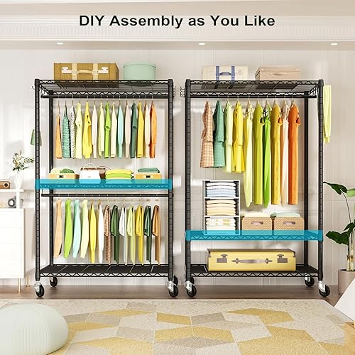 Miniatura 4 de FUTASSI P4 - Perchero con ruedas para ropa resistente, percheros para colgar ropa, organizadores de armario portátiles independientes y