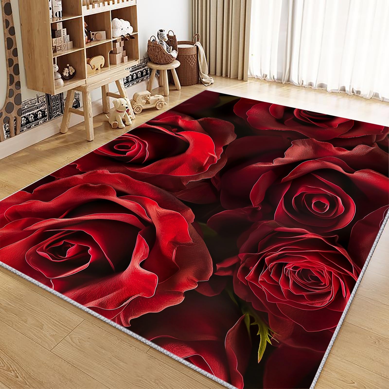Tapis poils ras antidérapant et facile à nettoyer fleur 140x200