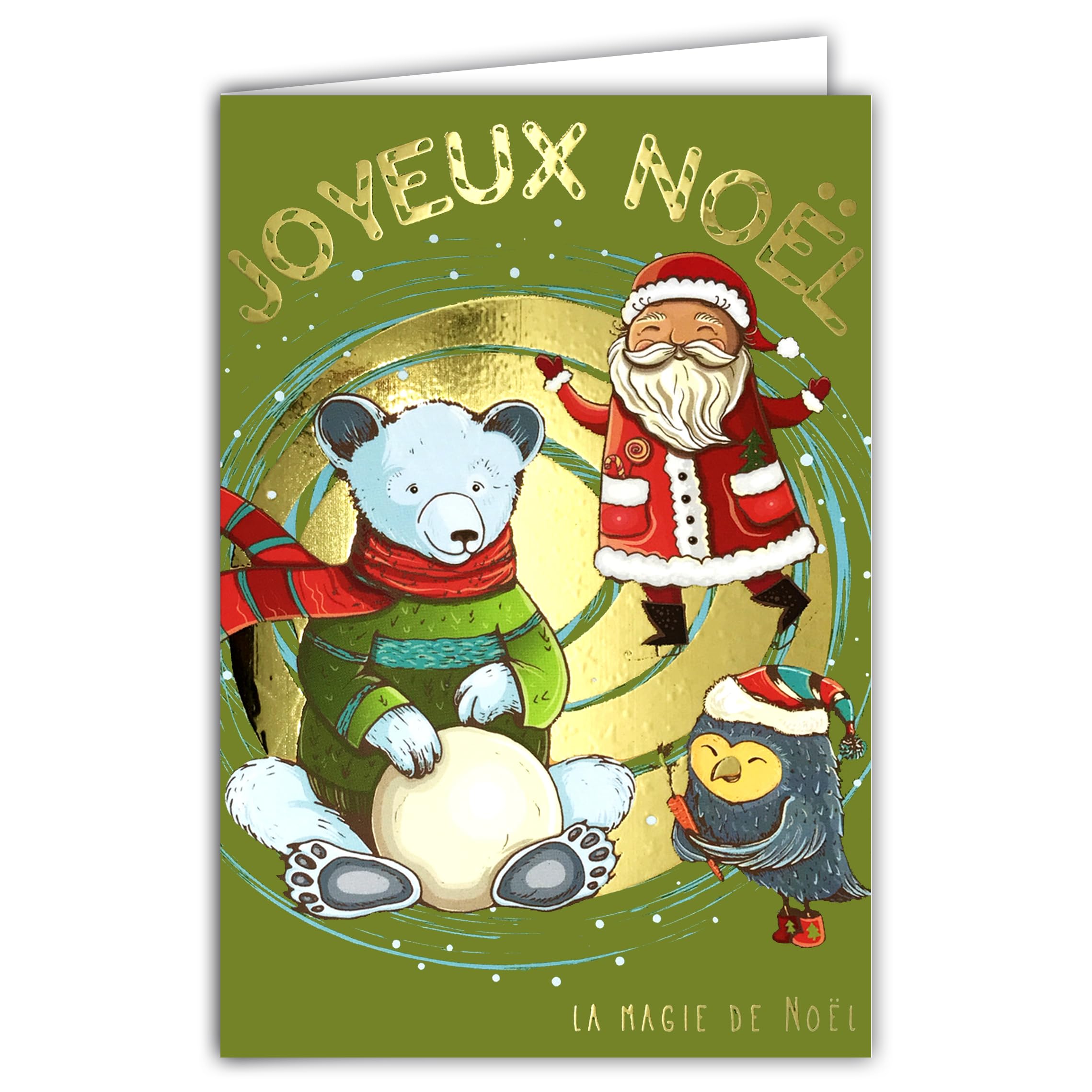 Merry Christmas Santa Claus Card in Shiny Gold with White Envelope, Size 12 x 17.5 cm