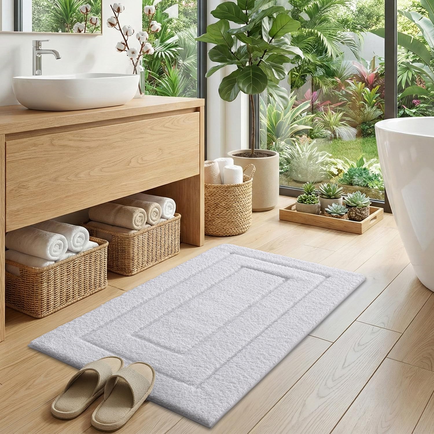 DEXI Bathroom Rug 43x24, Non Slip Washable Bath Mat for Shower Floor, Extra Large Absorbent Soft Bathmat with Rubber Backing, Quick Dry Microfiber Carpet, White - Image 5