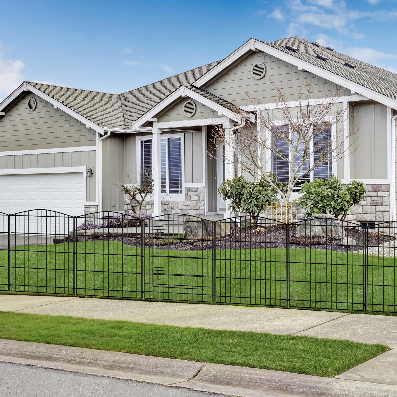 INJOPEXI Decorative Garden Fence 12 Panels 23.6ft (L)×30in (H) No Dig Animal Barrier Fencing with 11 + 1 Gate Rustproof Metal Wire Temporary Dog Border for Outdoor Yard, Metal Fence Panels