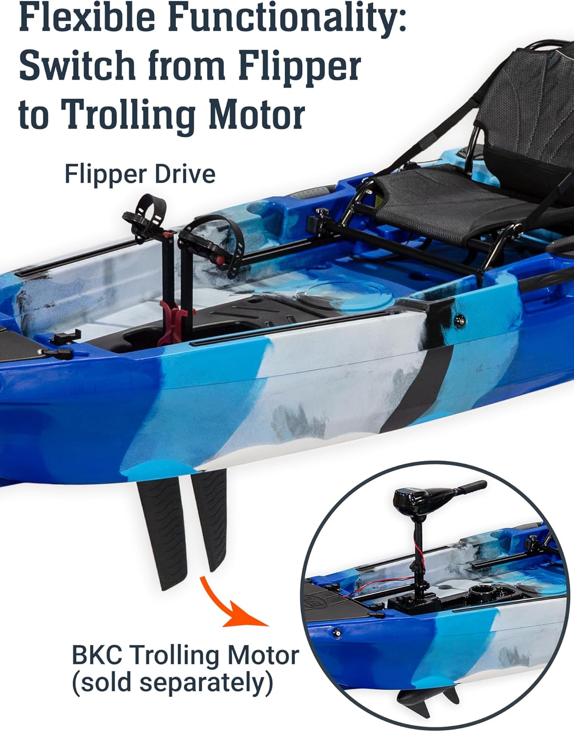 Brooklyn 10.5 Pedal Single Fishing Kayak with Flipper Drive by BKC, Lightweight Sit-On-Top Angler Kayak, Rudder Steering, Aluminum Seat, Paddle, Rod Holders & Storage Hatches 420 lb Capacity