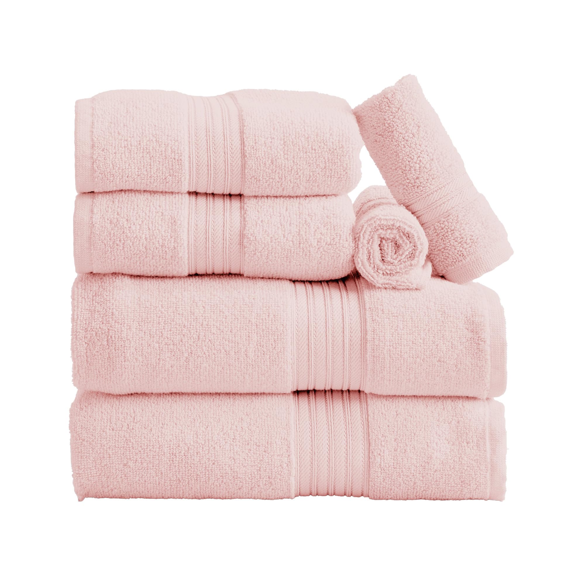 Great Bay Home Bath Towel Set - 100% Cotton 6 Piece Towel Set - Lightweight, Absorbent, Quick-Dry Towels for Bathroom (Pink)