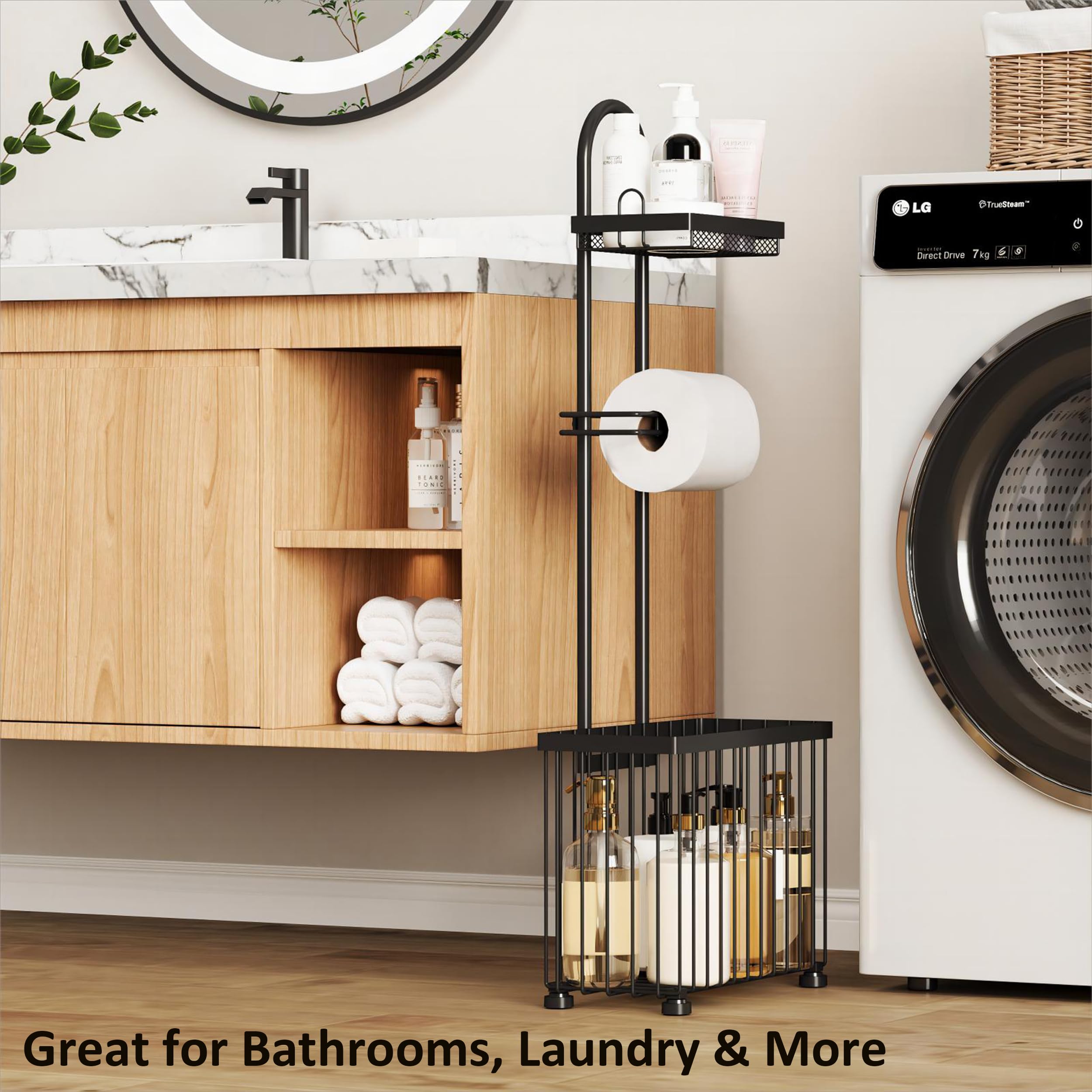 X-cosrack Freestanding Toilet Paper Holder Toilet Tissue Rack Scroll Stand Roll Dispenser with Storage Shelf Reserve for Phone — view 4