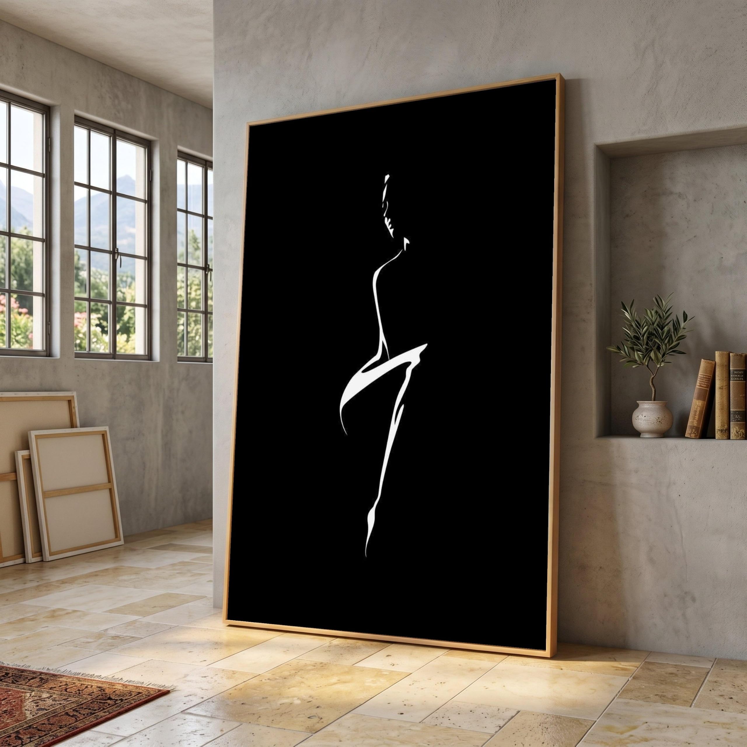 Tongyinli Women's Frameless Minimalist Silhouette Painting, Black And White Wall Art, Abstract Woman Canvas, Home Decor(50X70cm/Frameless)