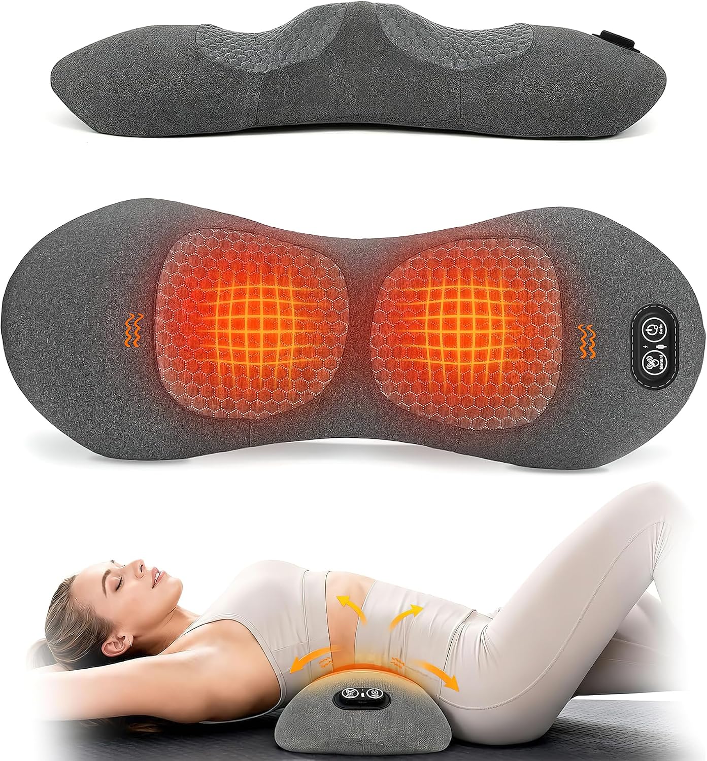 Wireless 3 IN 1 Back Massager with Heat, Lumbar Support Massage Pillow