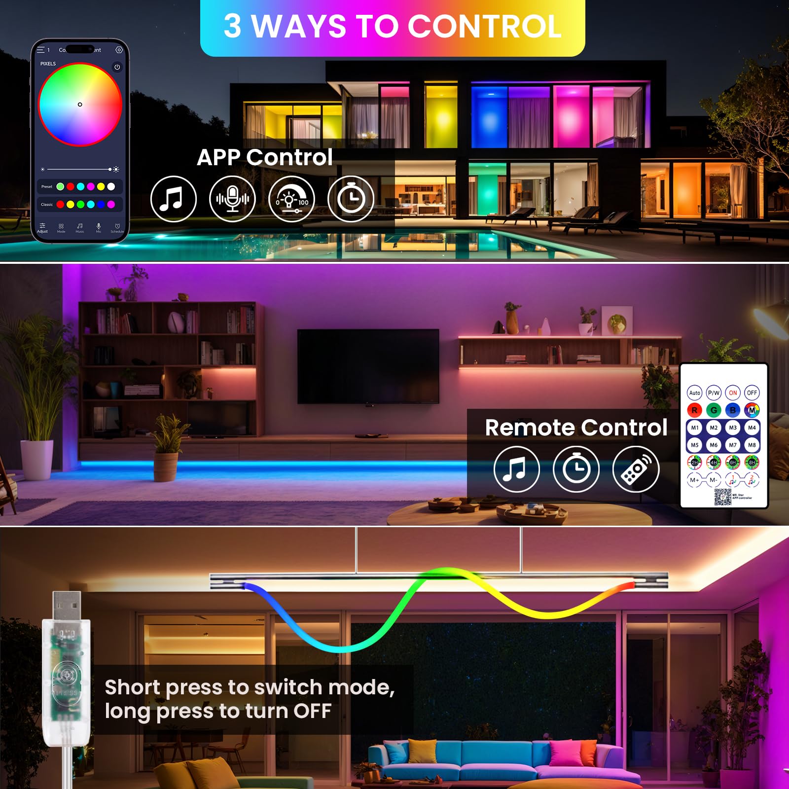 5V USB Bluetooth RGB Neon LED Streifen, 5M 360° illumination WS2812B Adressierbare Wasserdicht Diffusion Neon Flex LED Schlauch, Smart Phone Gesteuert, Mehreren Szenenmodi, Musiksync