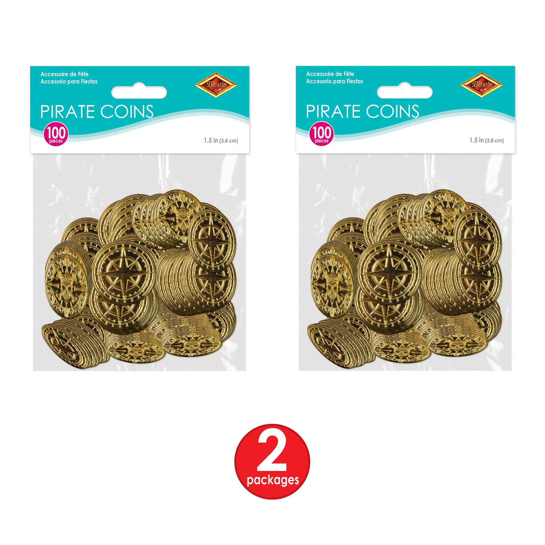 Beistle Goldmünzen Aus Kunststoff – 100 Stück, 3,8 Cm, Piratenschatz Deko Für Mottoparty, Casino & Western