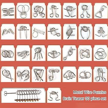 Metal Wire Puzzles Brain Teaser, IQ Test Toy Mind Game Jigsaw Magic Trick Toys for Kids and Adults Set of 30