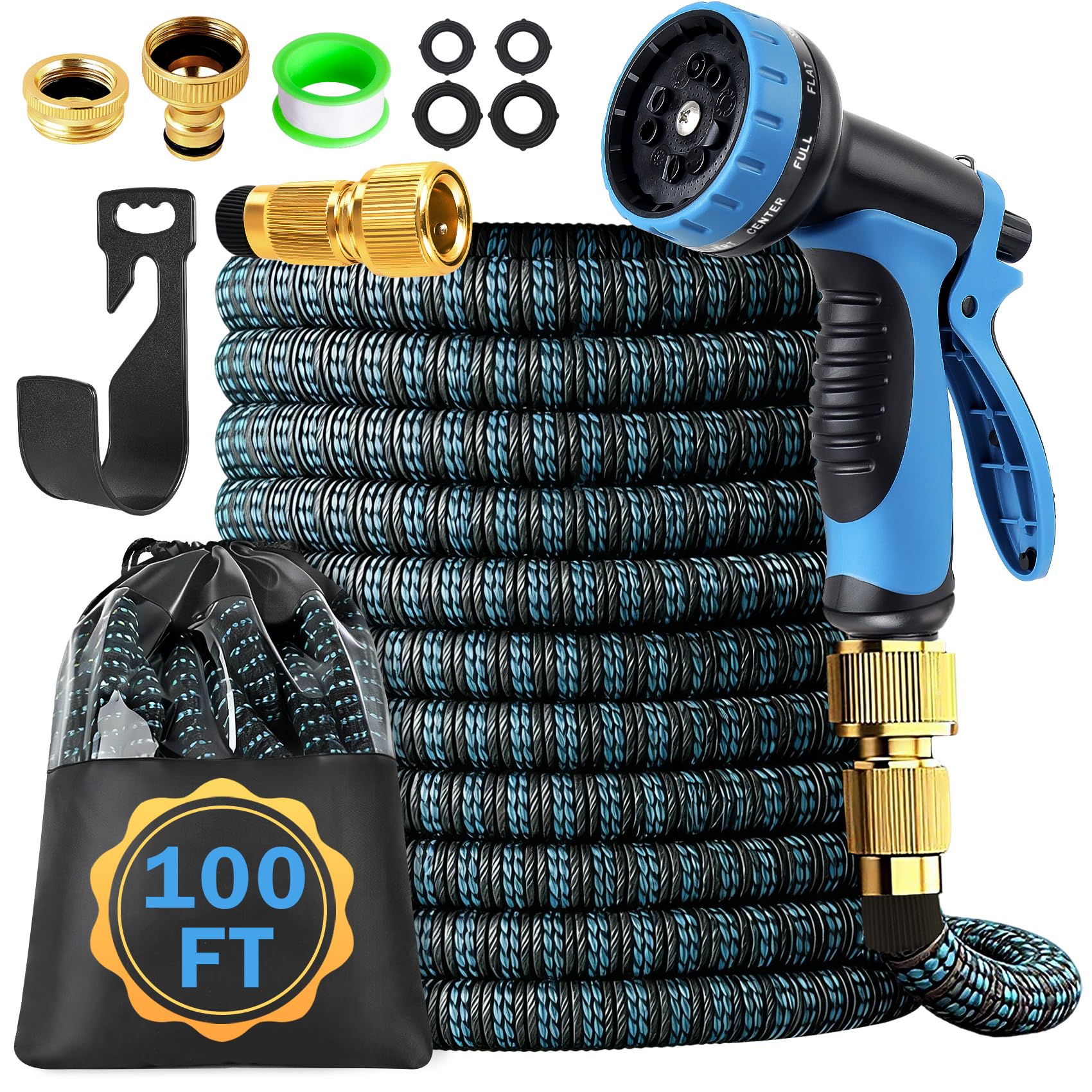 Gartenschlauch Flexibel 30M - Upgraded 3-Fach Dehnbarer Flexibler Wasserschlauch, 3-lagiges Latex Flexschlauch Langlebig, Garden Hose Set mit Brause, Flex Schlauch Garten mit Verbinder und Aufhängung