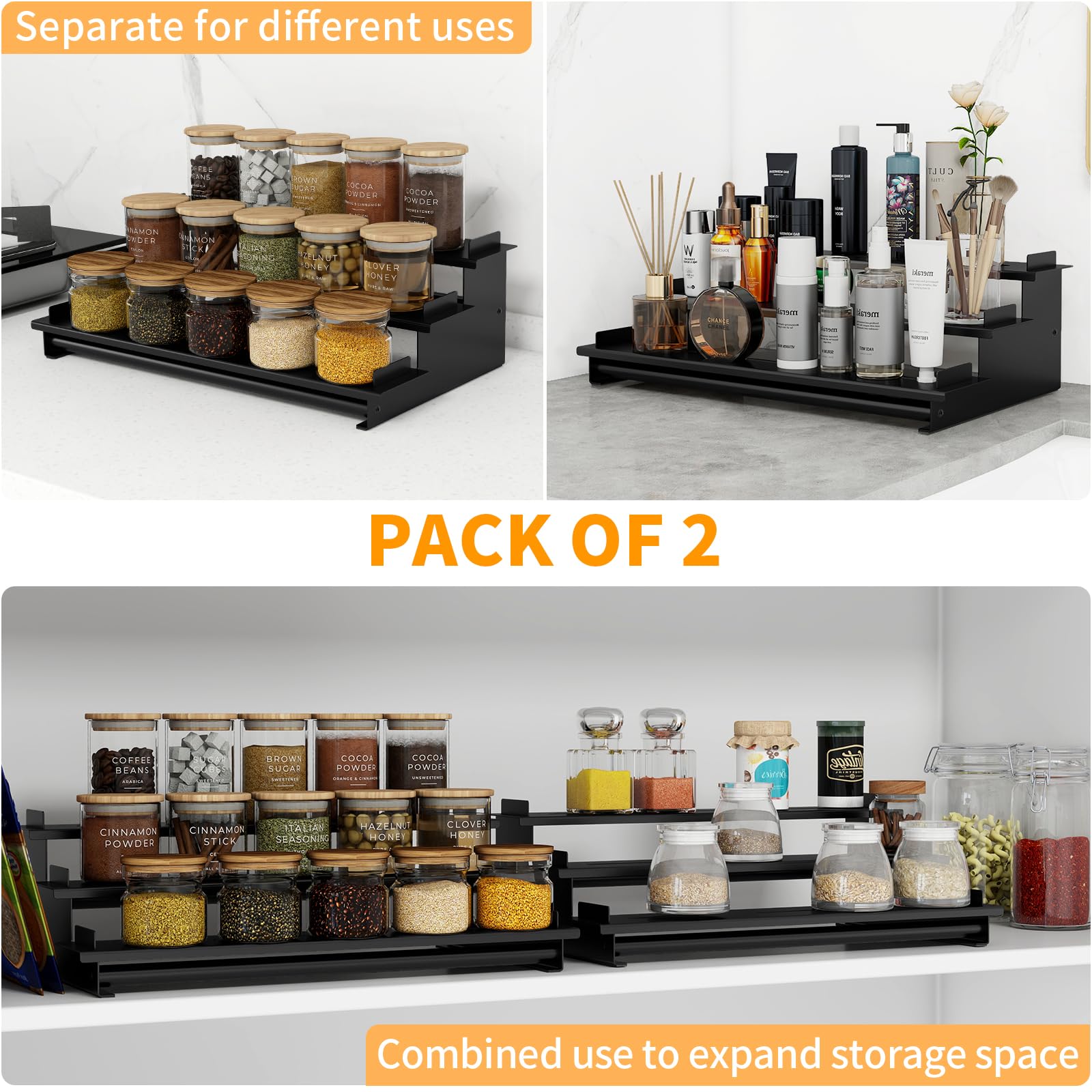 Gewürzregal, 3-stufig, Metall, 2 Stück – Organizer Für Schrank, Küche, 30 X 16,5 X 8,6 Cm, Schwarz