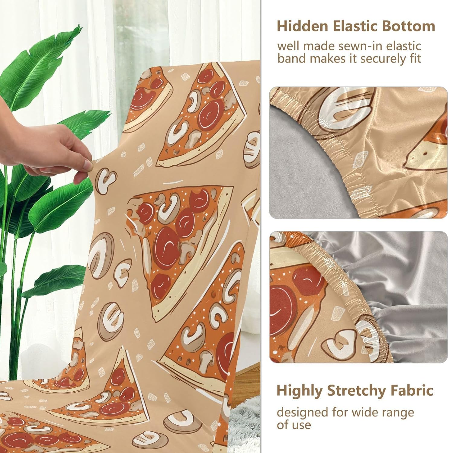 ALAZA Chair Covers for Dining Room, Delicious Pizza with Mushroom Pattern Stretch Chair Cover Sets Chair Protector Removable Washable for Ktichen Restaurant Hotel