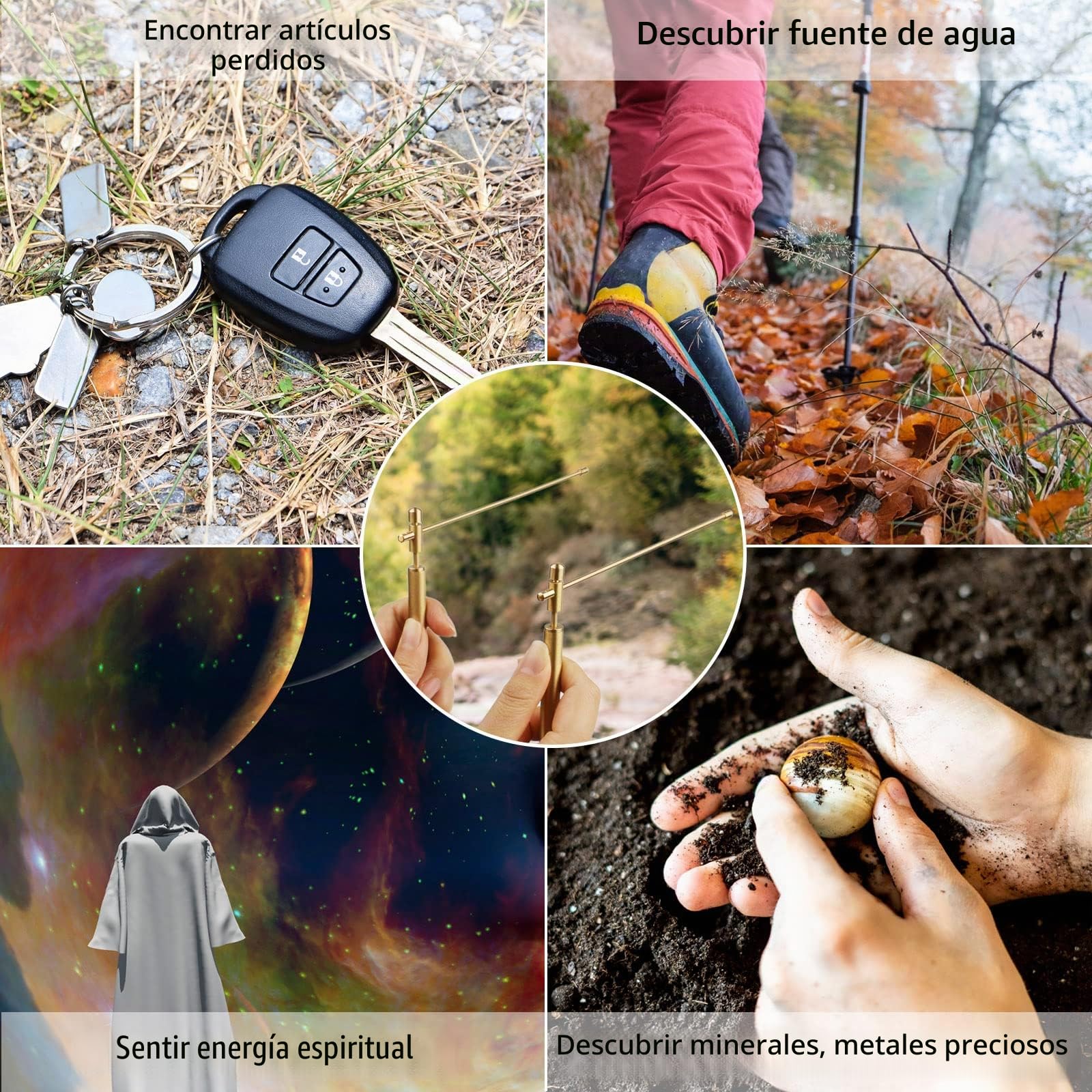 Cobre Varillas Radiestesia, Cobre Sólido y Varillas de Latón para Radiestesia para Rastreando Energía Espiritual, Cacería de Fantasmas, Adivinación, Localizar Objetos Perdidos o Preguntas de Sí/No