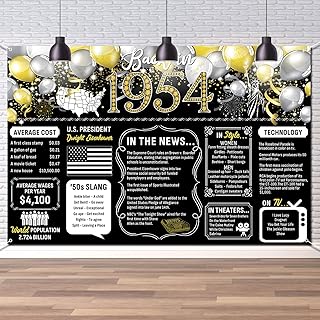71st Birthday Black Gold Party Decoration Back in 1954 Backdrop Large Banner Birthday Party Poster Supplies Vintage 1954 Photography Background for Men & Women 71st Class Reunion Decor