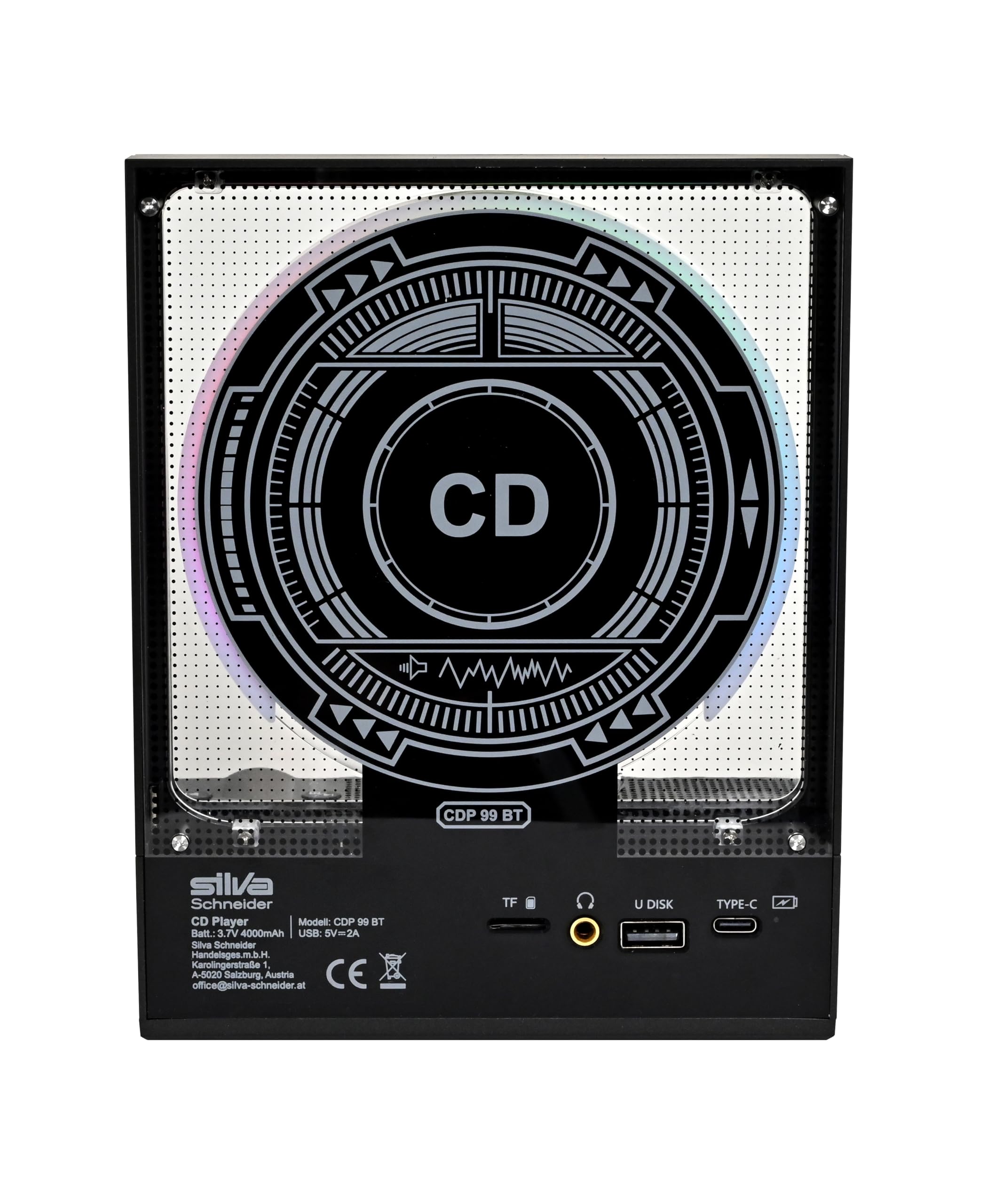 Silva Schneider CDP 99 BT | Reproductor de CD con función MP3, transmisor y Receptor Bluetooth 5.3, Pantalla LED, batería de 4000 mAh, Control Remoto, a Prueba de Golpes, USB-C, Tarjeta SD, portátil