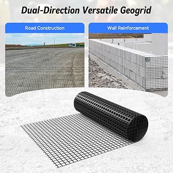 4ft x 98ft Bi-Directional Fiberglass Geogrid for Retaining Wall with 50kN tensile Strength. Ideal for Driveway, Slope Reinforcement, Landscaping, terraces, and Parking Lots.