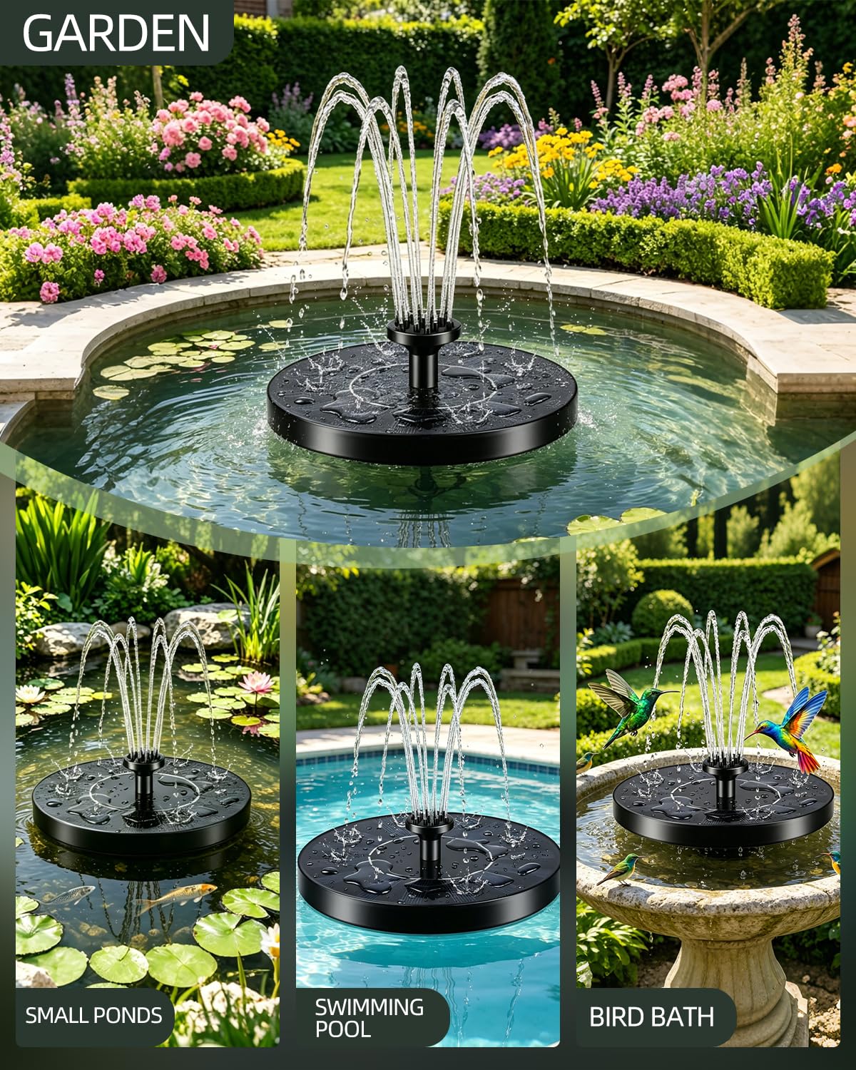 Solar Water Fountain Pump with 7 Spray Nozzles, Solar Powered Water Fountain Floating Pump for Bird Bath, Pond & Garden Decoration, Eco-Friendly Solar Fountain, No Electricity Required — view 5