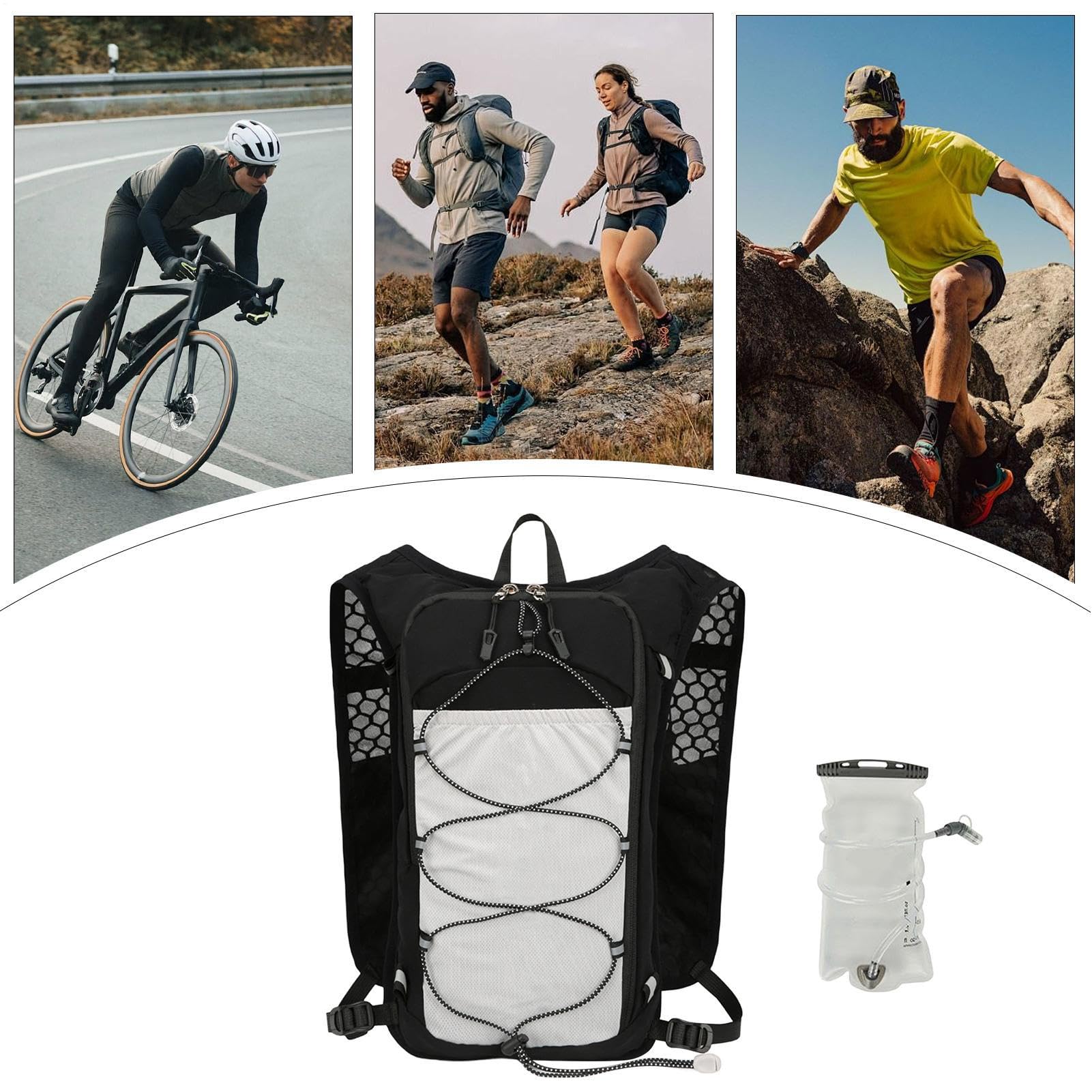 Plecak nawilżający - 40 cm odblaskowy plecak do biegania, do regulowanego użytku sportowego, oddychający, z pęcherzem wodnym 1,5 l, dla kobiet, mężczyzn, jazdy konnej, na kemping, podróże, trekking