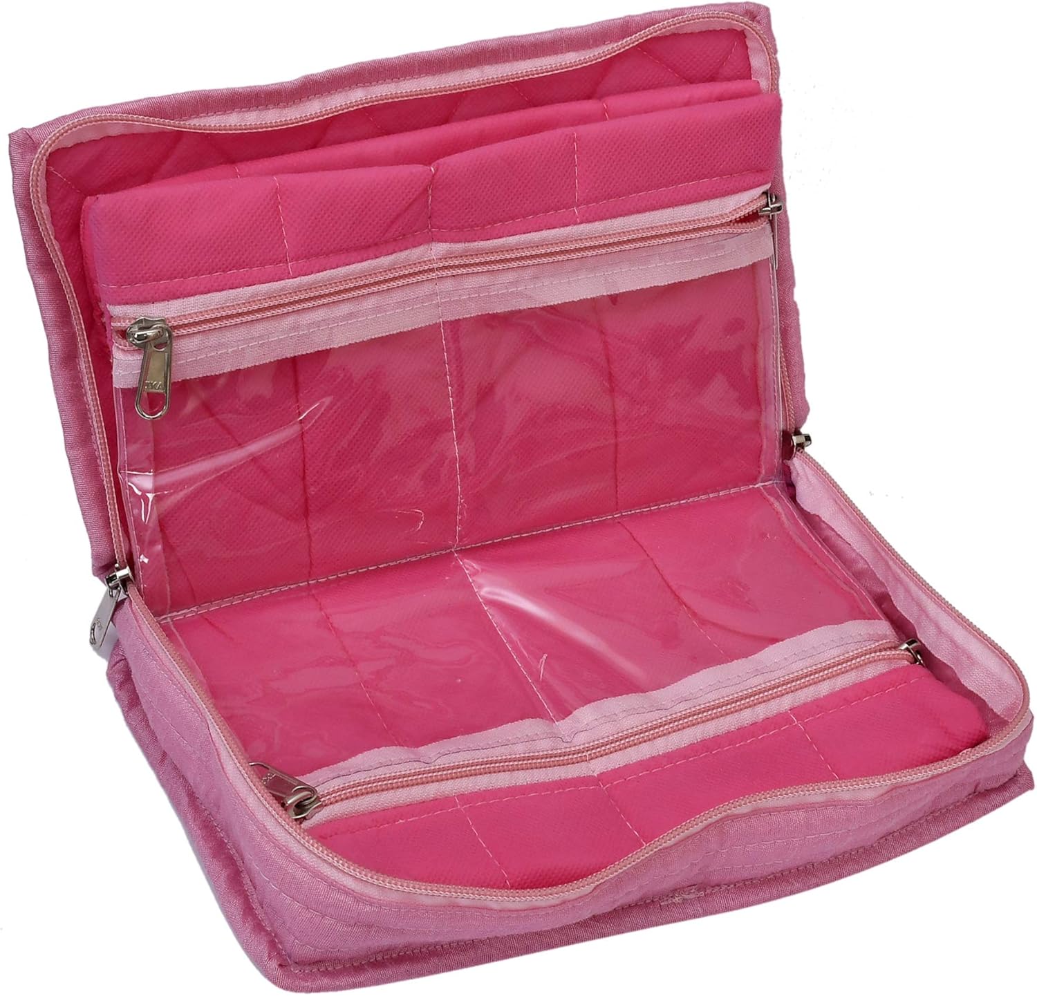 Kuber Industries Embroidery Design 2 Pieces Satin Jewellery Pouch Cum Makeup Kit (Maroon & Pink)