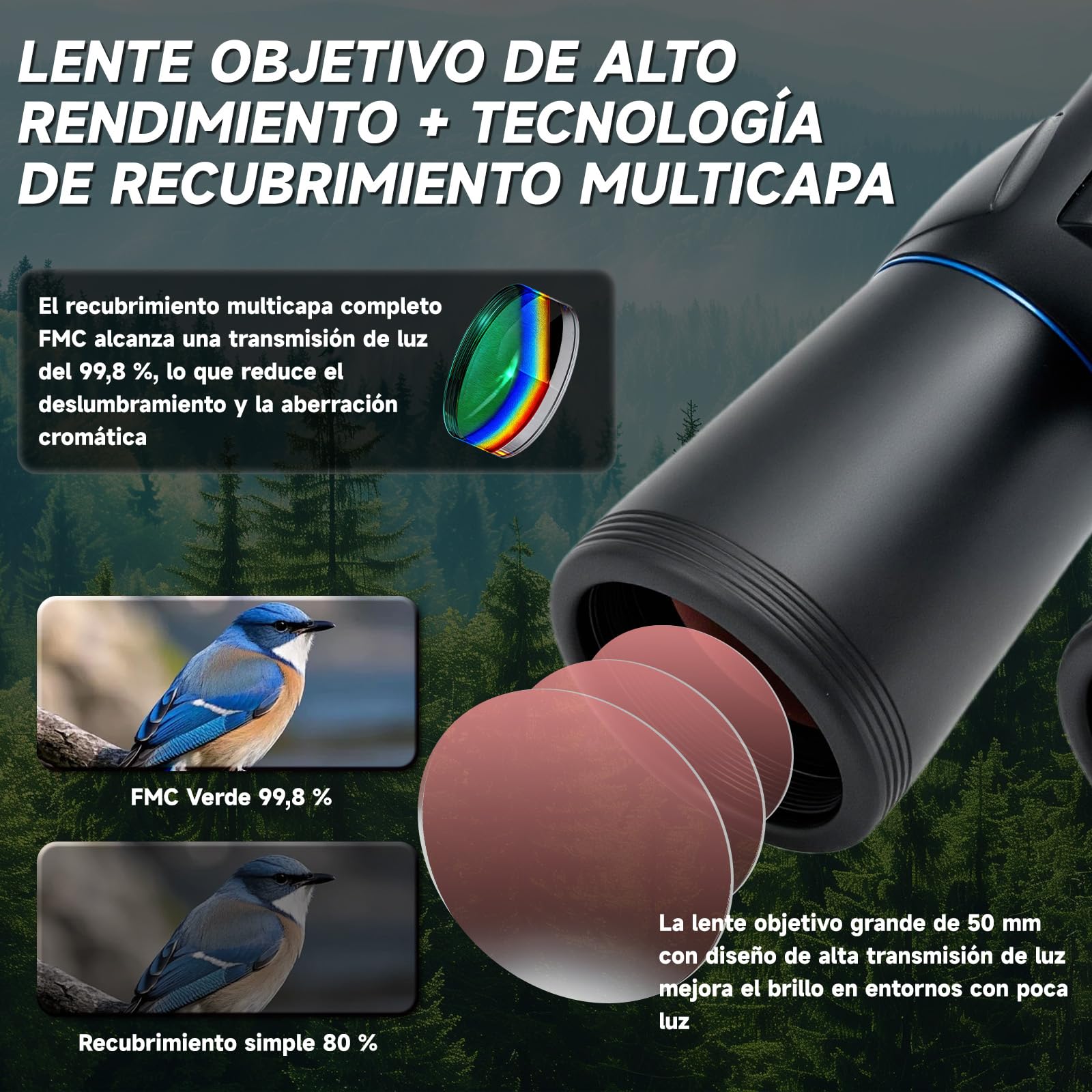 Prismáticos10x50 Prismas FMC BAK4 para Observación de Aves | Prismaticos Profesionales Largo Alcance para Adultos,Compacto Binóculos para Caza,Viajes y Actividades al Aire Libre