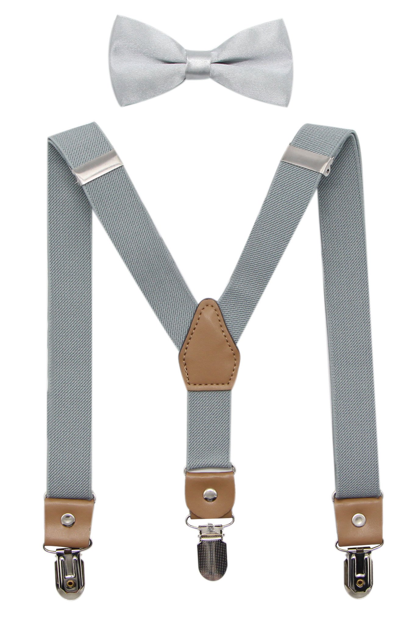 Bioterti Bioterti Suspenders and Bow Tie For Toddler Kids Boys Adjustable With Strong Clips (Light Grey)