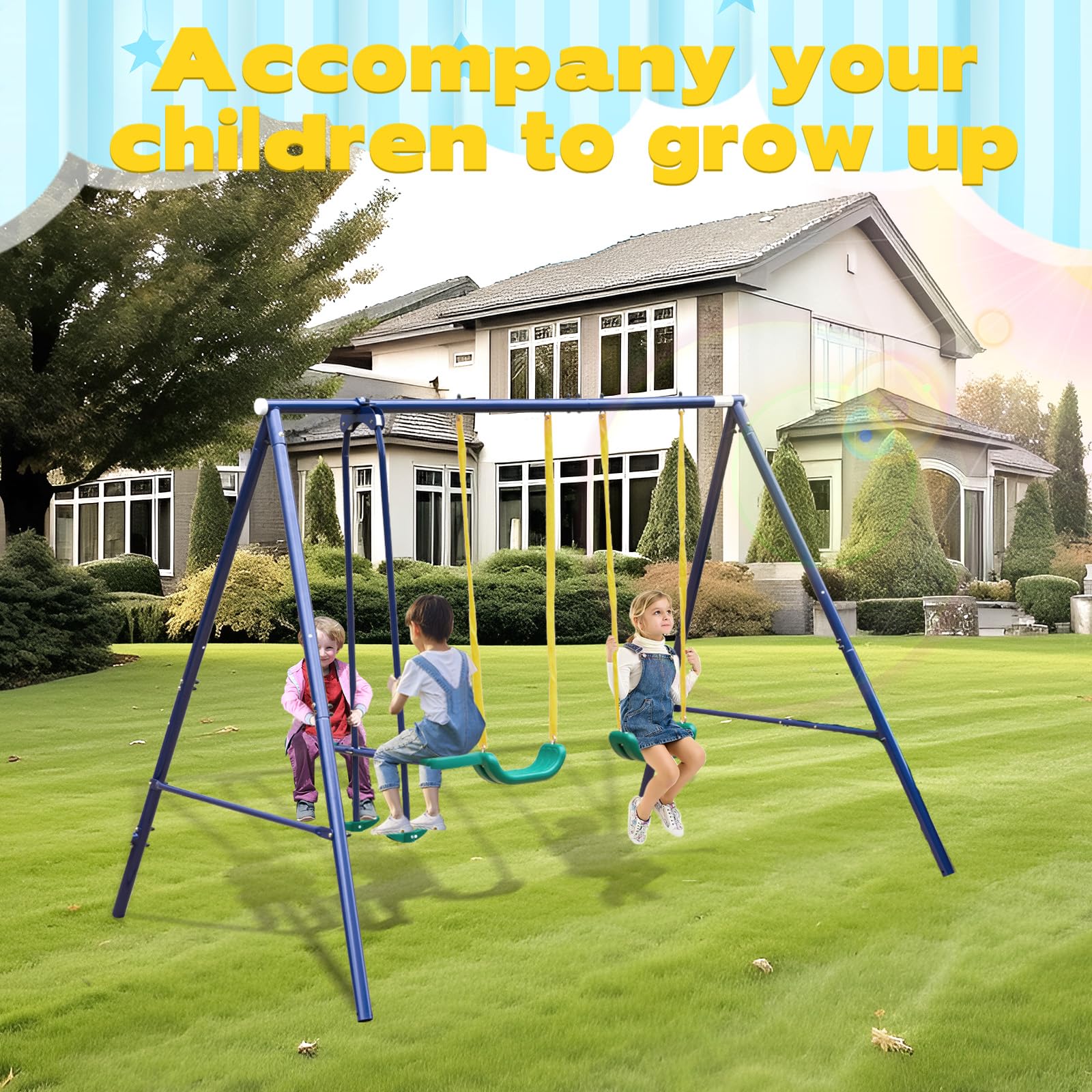 Jaxenor Metal Double Swing Sets, Outdoor Heavy Duty A-Frame
