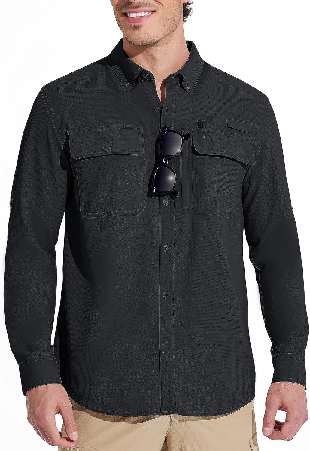 MAGCOMSEN Men's Sun Protection Fishing Shirts Long Sleeve UPF 50+ Quick Dry Cooling Button Down Shirt for Hiking Safari