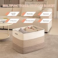 Vista 6 de OIAHOMY 108L Super Large Blanket Basket, 25”x16”x16”(108L) Rectangle Woven Baskets for Storage, Cotton Rope Basket For Living Room, Toy Storage with
