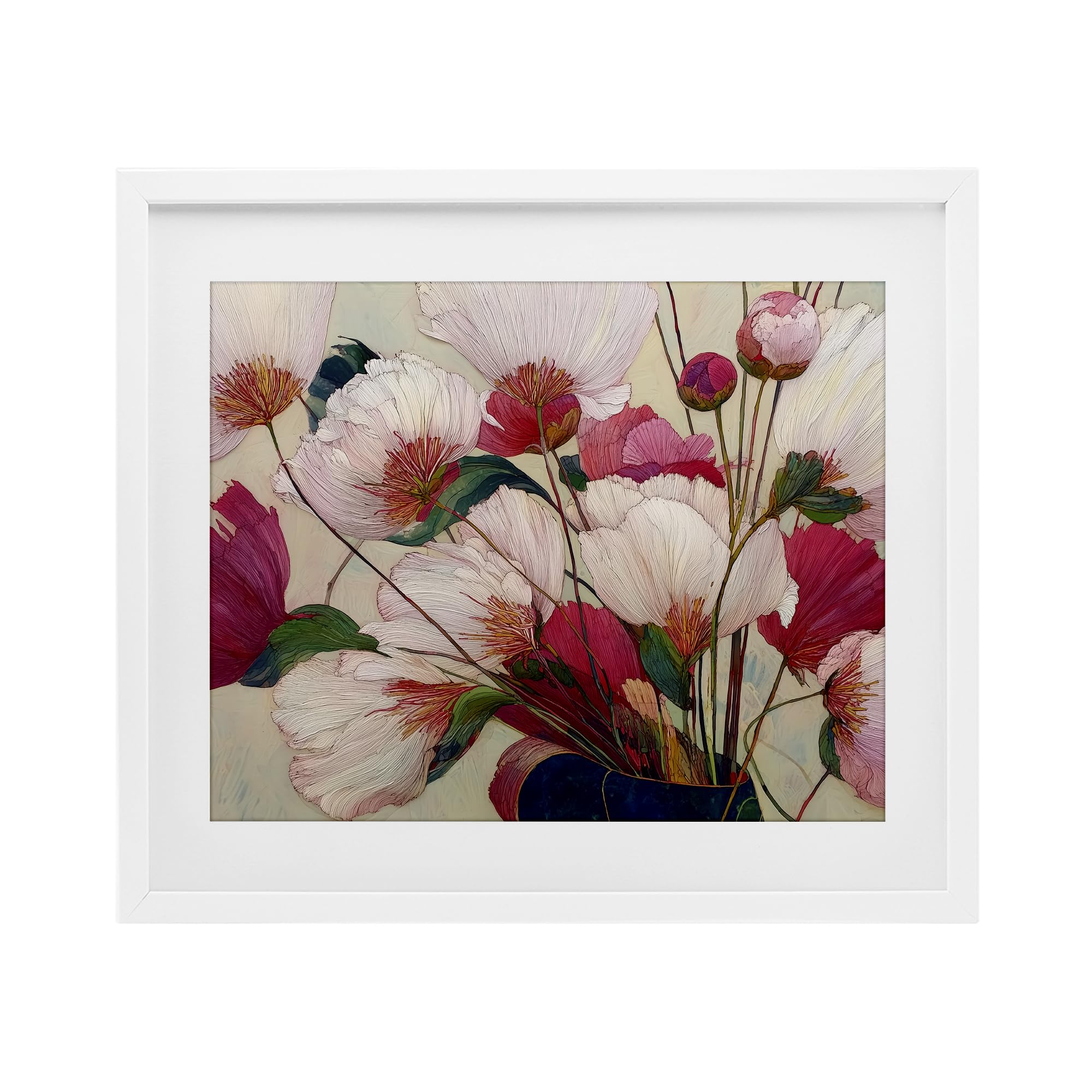 'Lush Haiku Pink & White Flowers'| Framed Print Under Glass