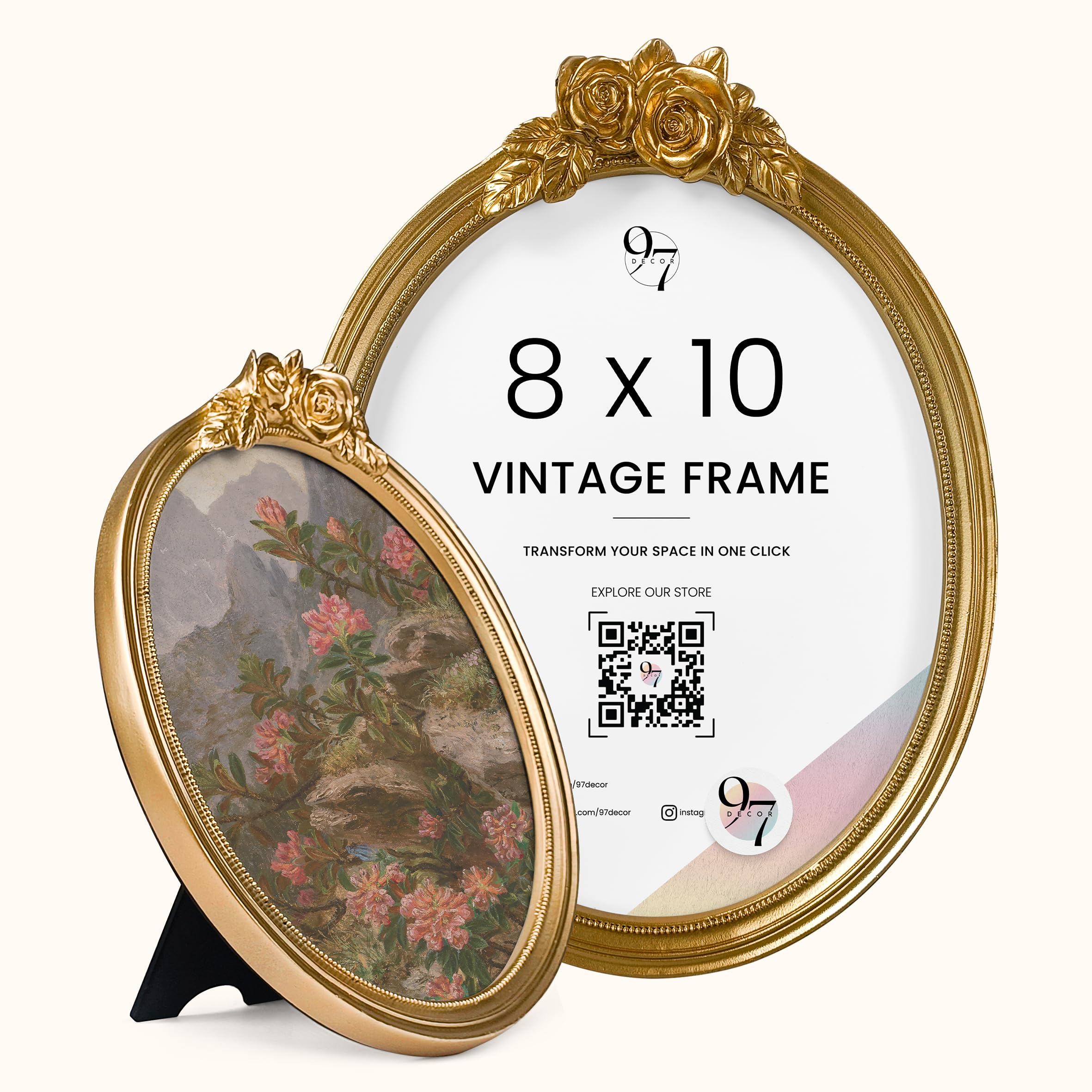 97 Decor Gold Oval Picture Frame 8x10 Vintage Ornate Rose